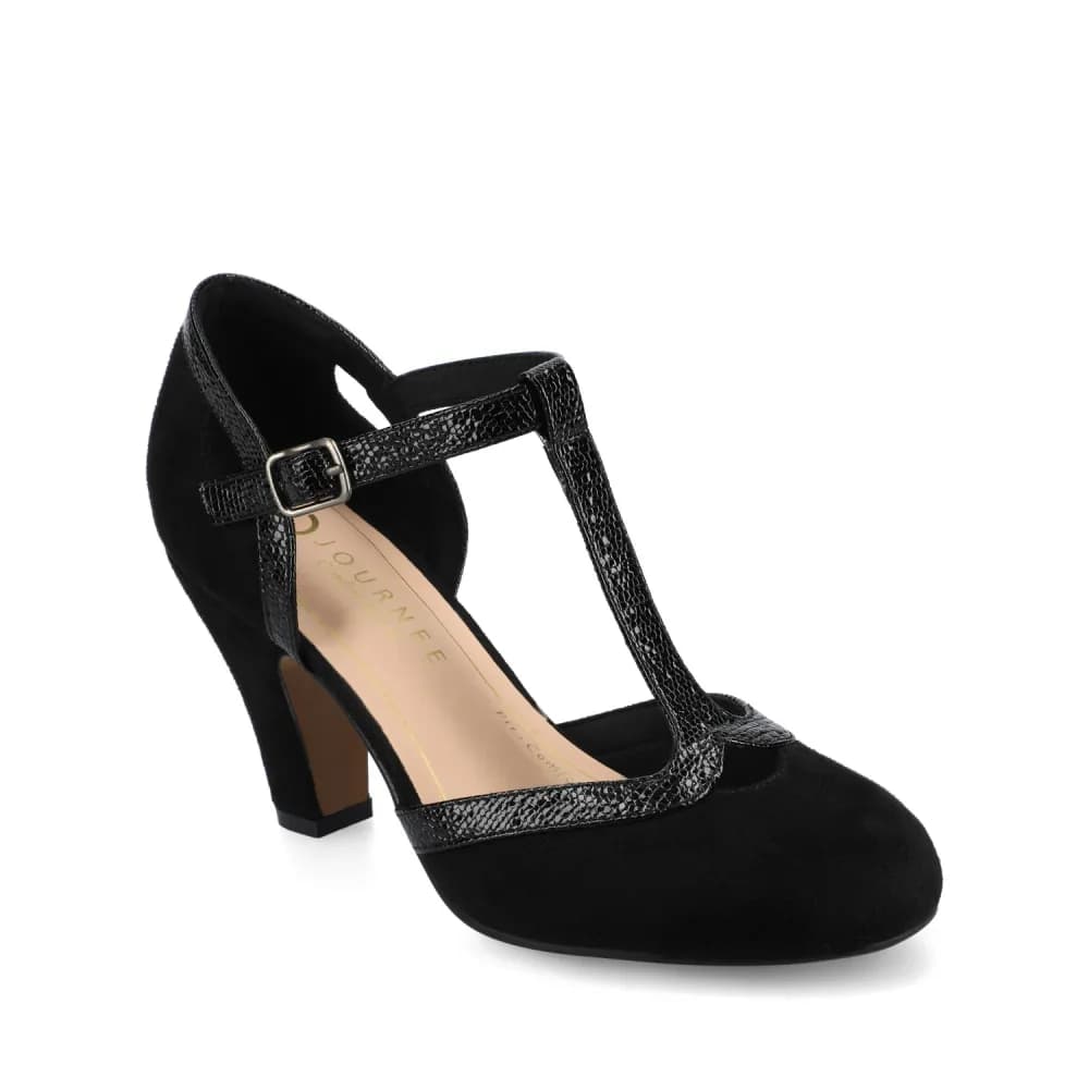 OLINA T-STRAP PUMP HEELS IN VEGAN LEATHER