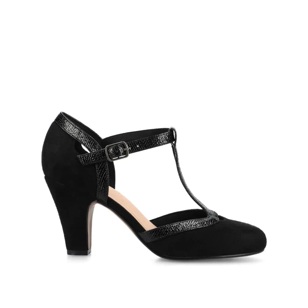 OLINA T-STRAP PUMP HEELS IN VEGAN LEATHER