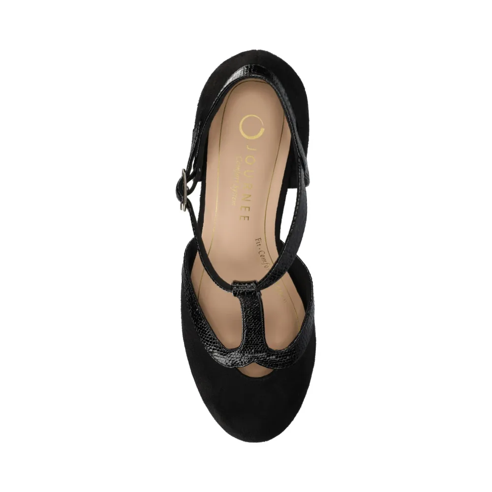 OLINA T-STRAP PUMP HEELS IN VEGAN LEATHER
