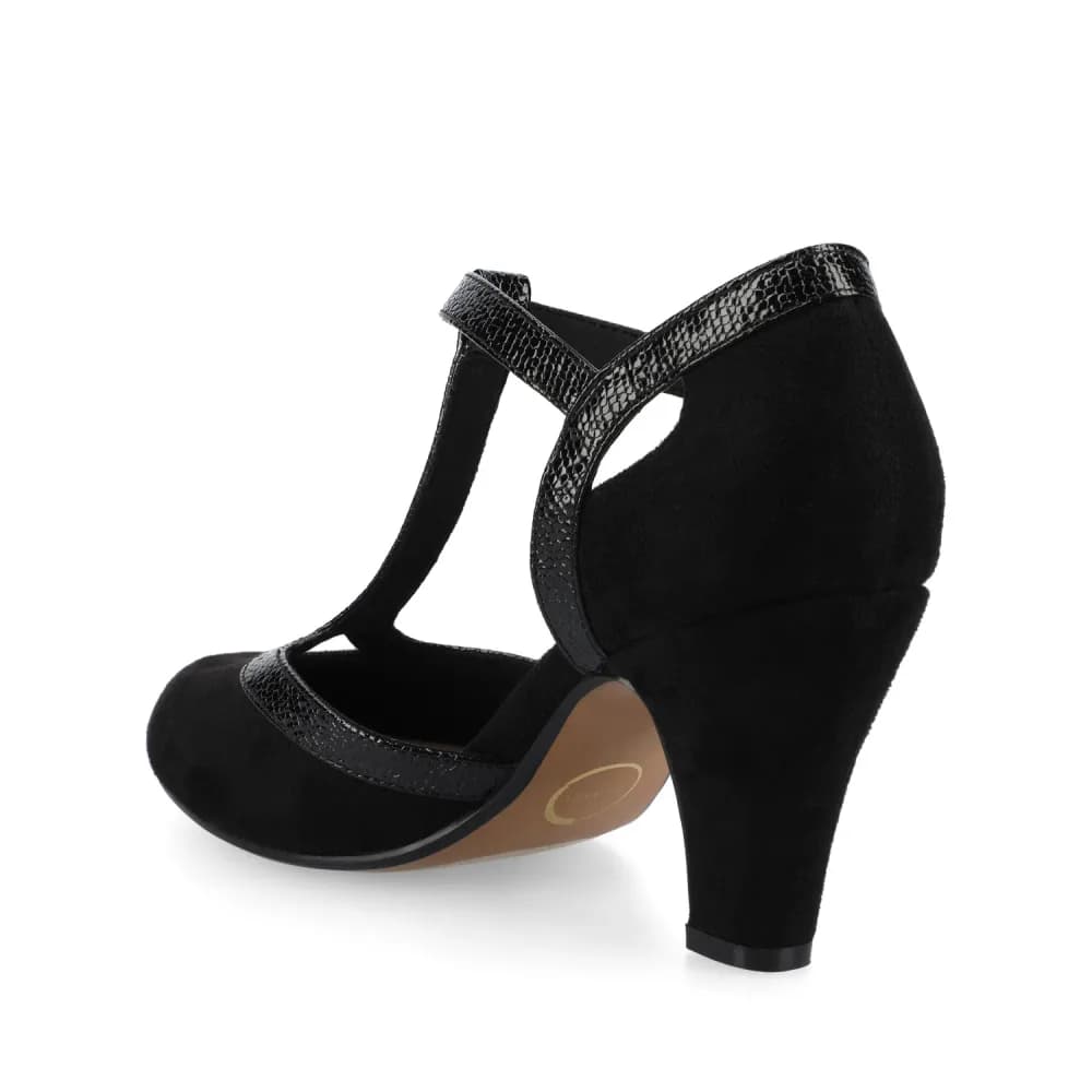 OLINA T-STRAP PUMP HEELS IN VEGAN LEATHER