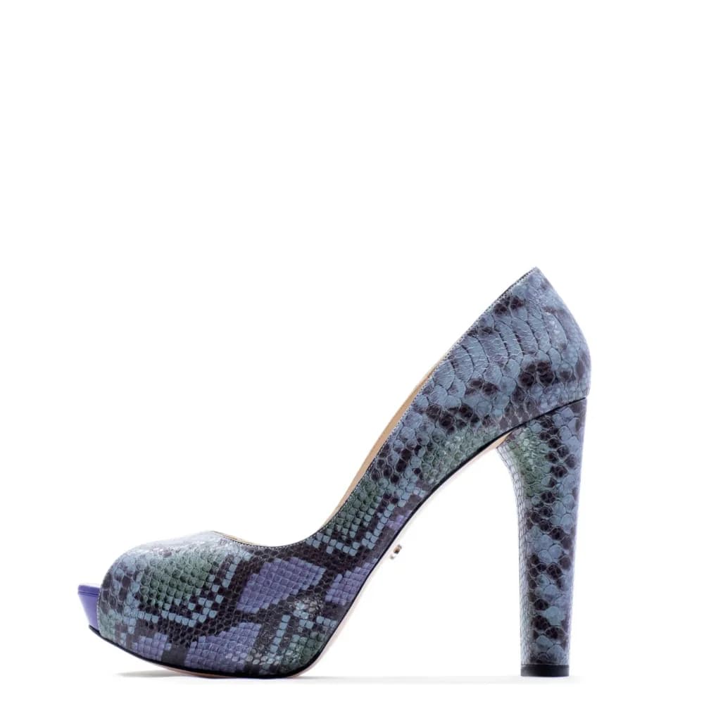 Jess β Customizable Violet Snake Print Platform Pump