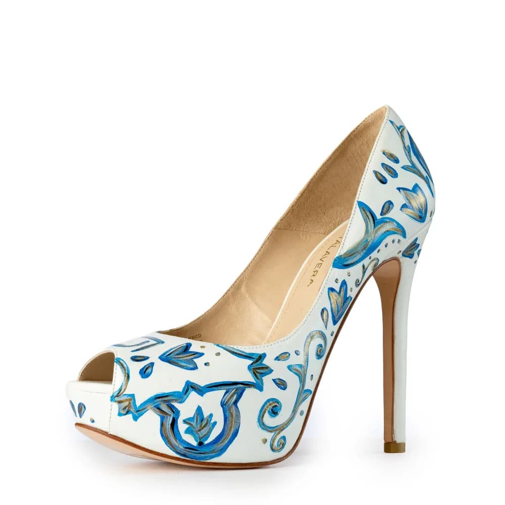 Taylor β Hand-Painted White Peep Toe Platform Pumps