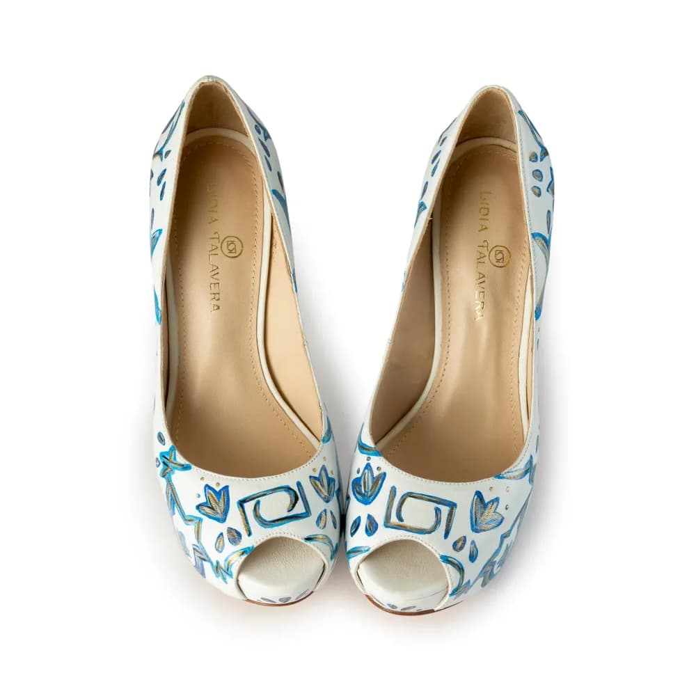 Taylor β Hand-Painted White Peep Toe Platform Pumps