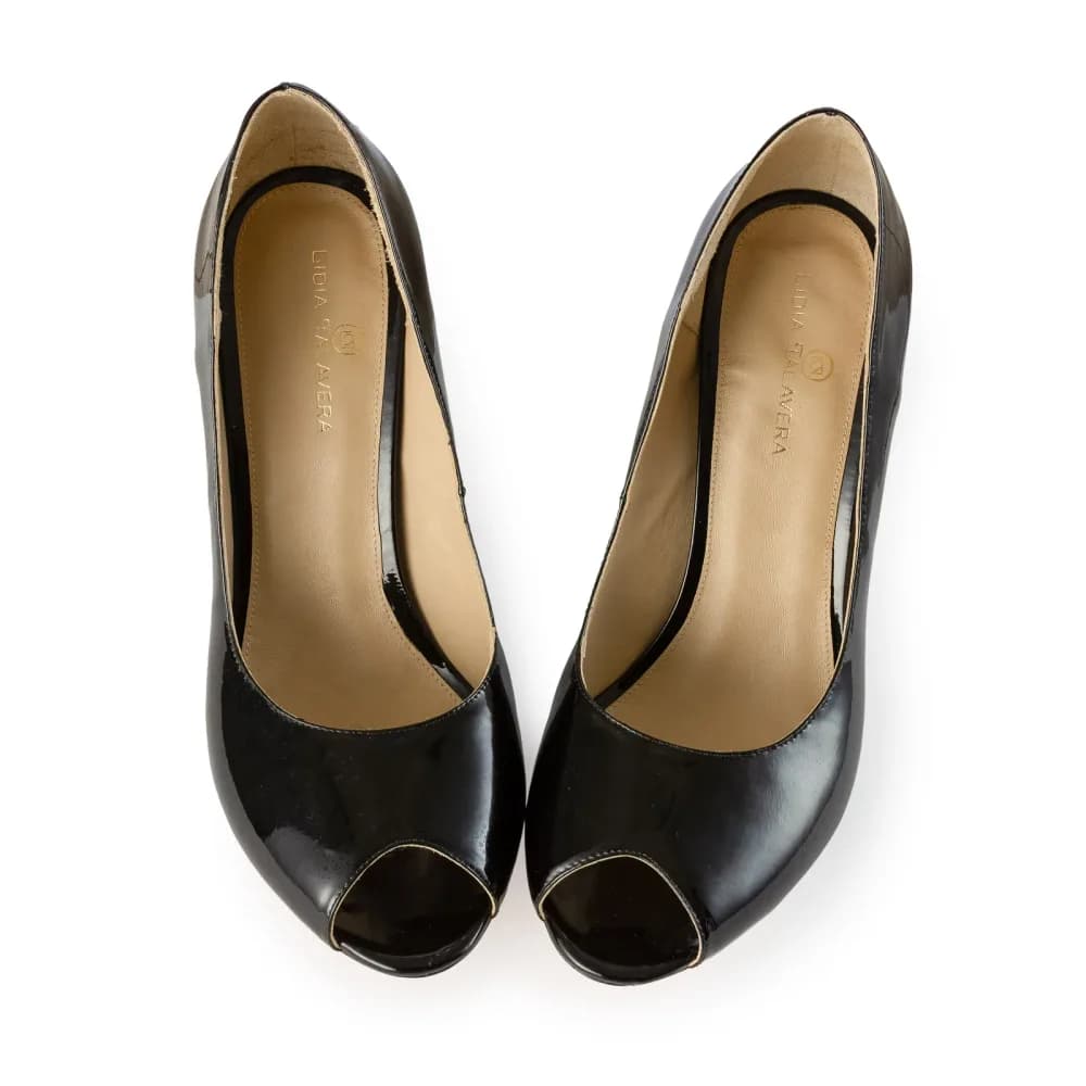 Jess β Black Peep Toe Single Sole Pump