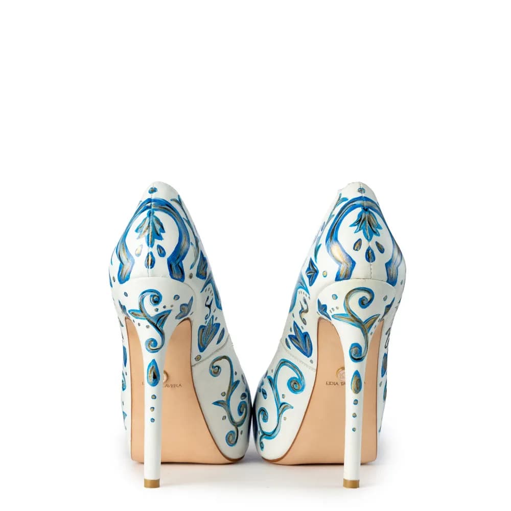Taylor β Hand-Painted White Peep Toe Platform Pumps