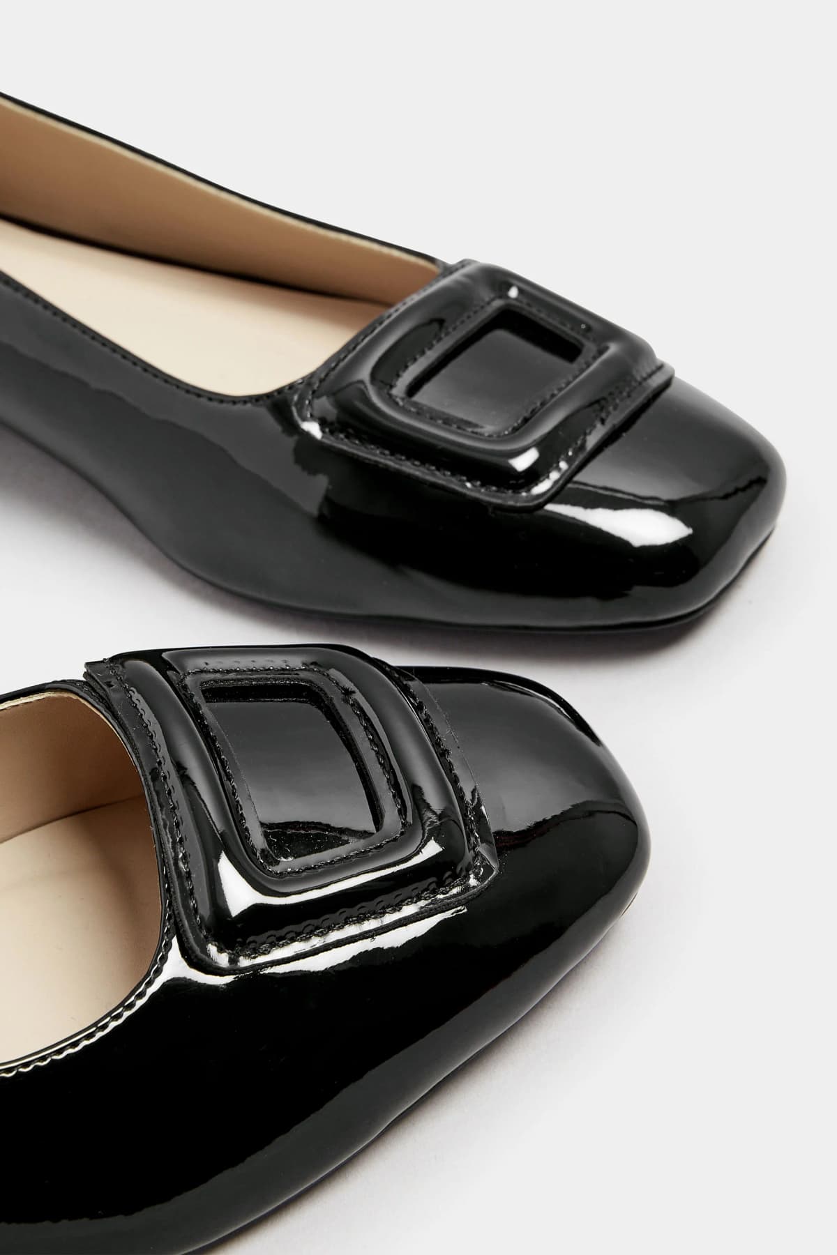 Black Patent Square Toe Flats In Standard Fit