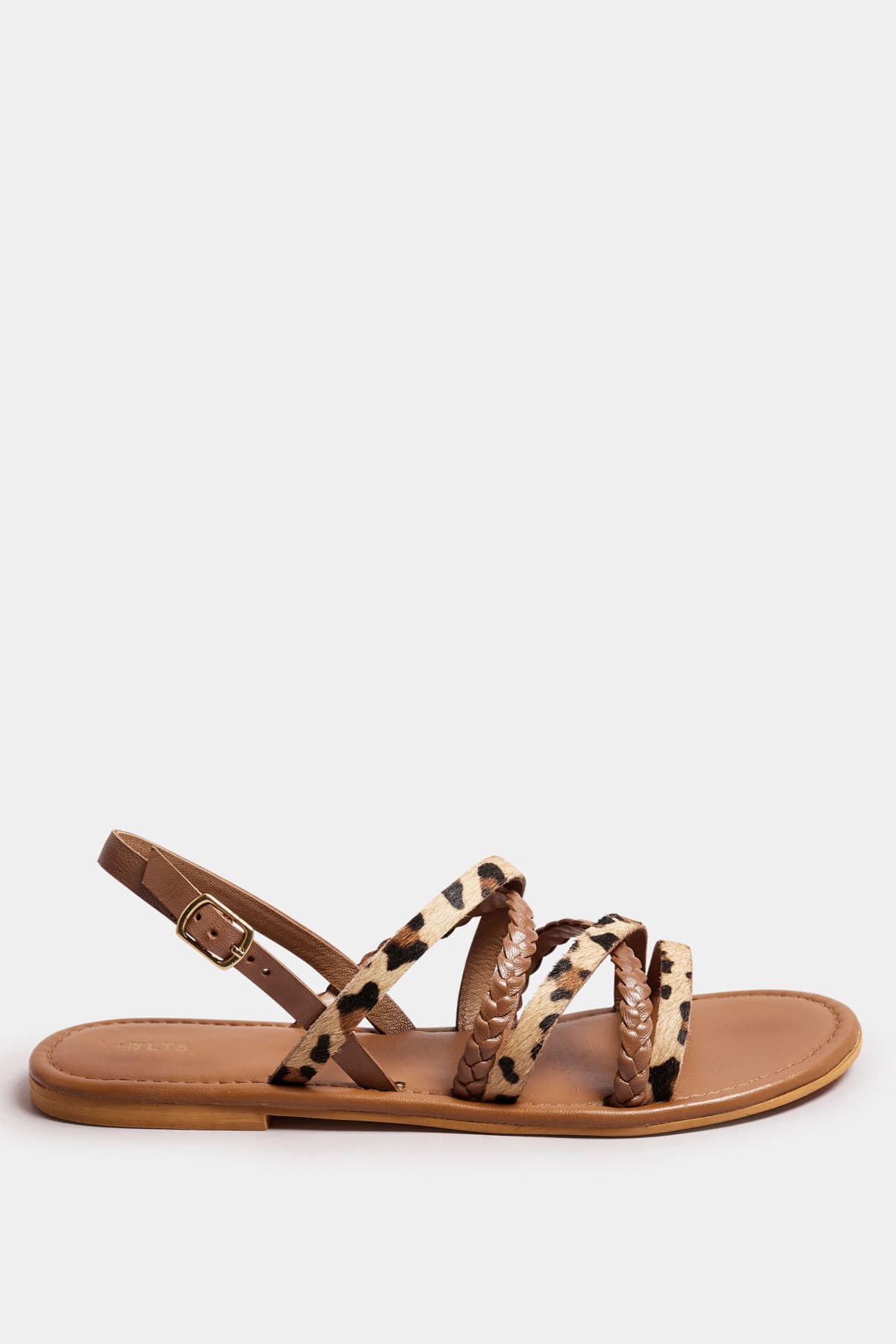 Brown Animal Print Leather Cross Over Sandals In Standard Fit