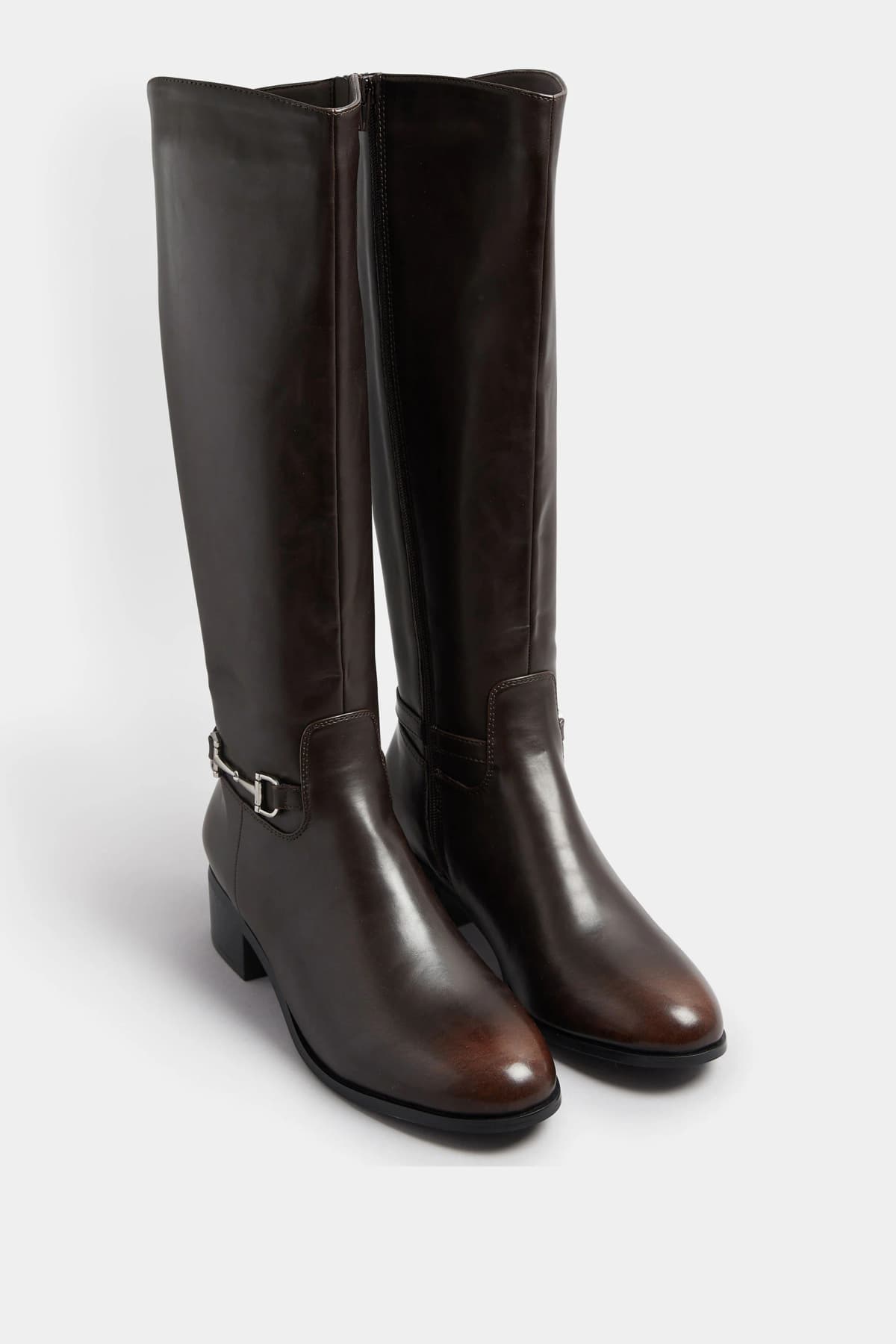 Brown Metal Trim Knee High Riding Boots