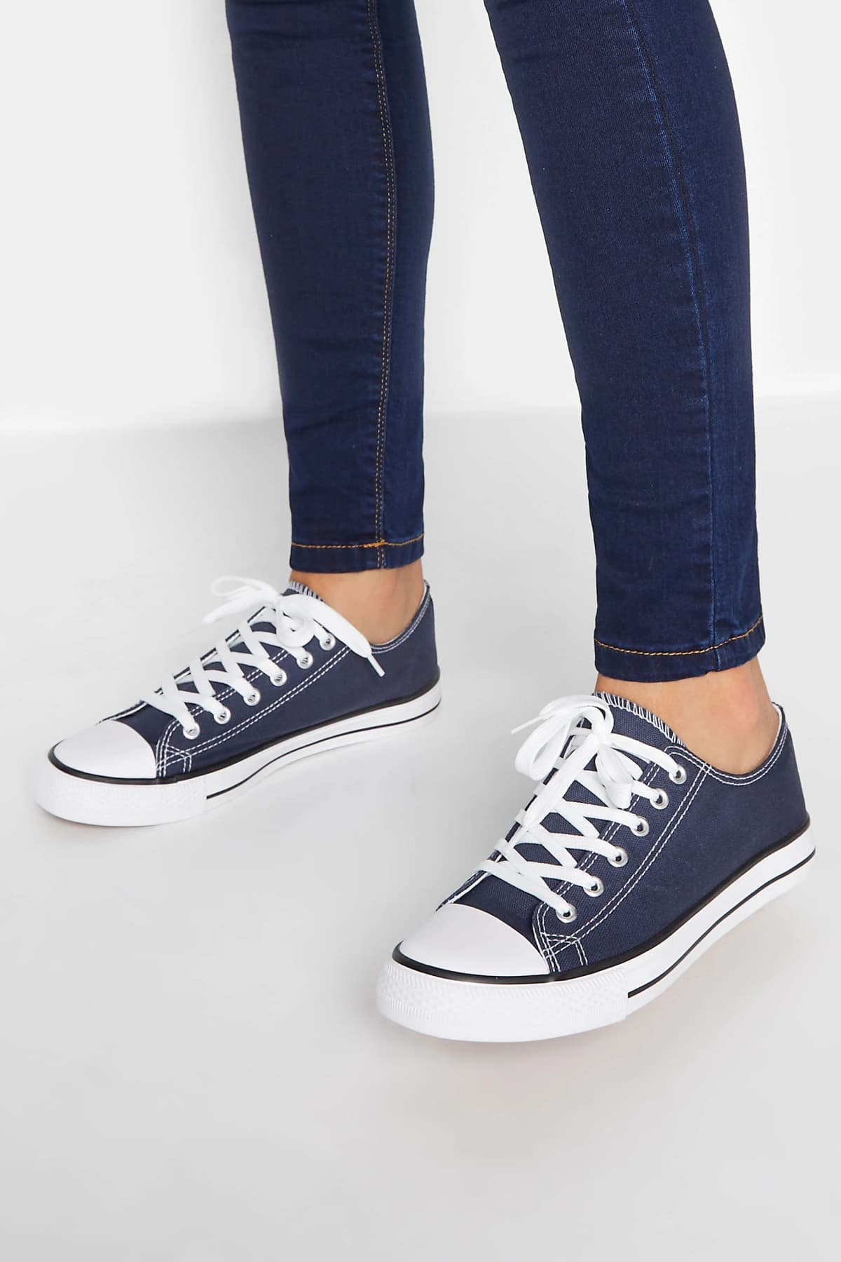 Navy Canvas Low Trainers In Standard Fit