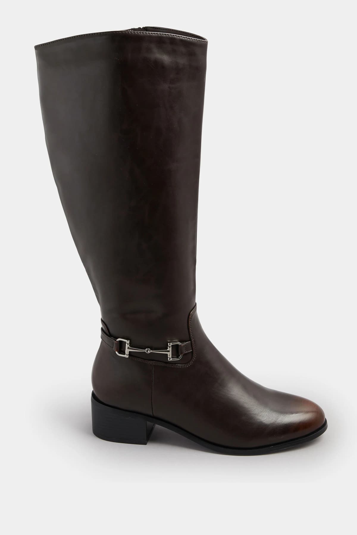 Brown Metal Trim Knee High Riding Boots