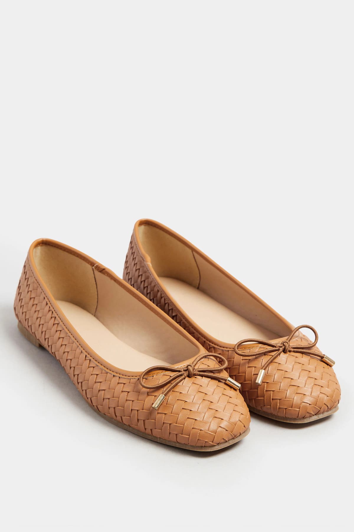 Tan Brown Woven Ballerina Pumps In Standard Fit
