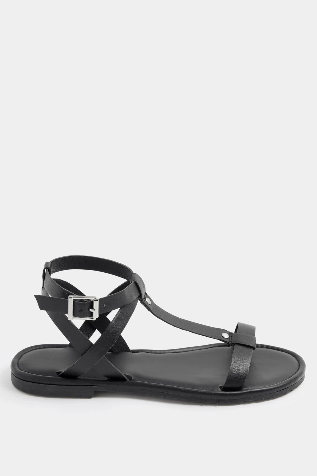 Black Faux Leather Gladiator Sandals In Standard Fit