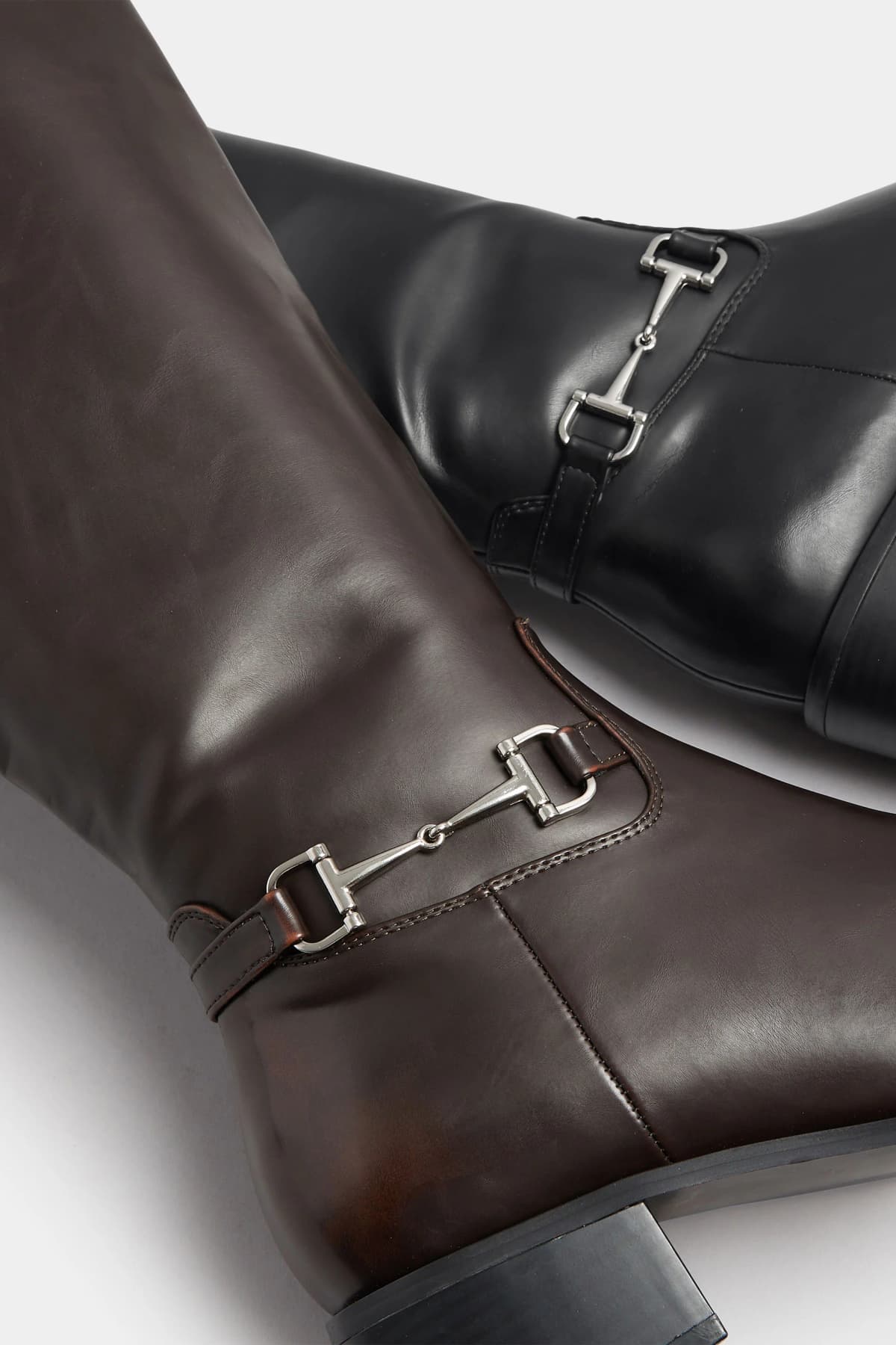 Brown Metal Trim Knee High Riding Boots