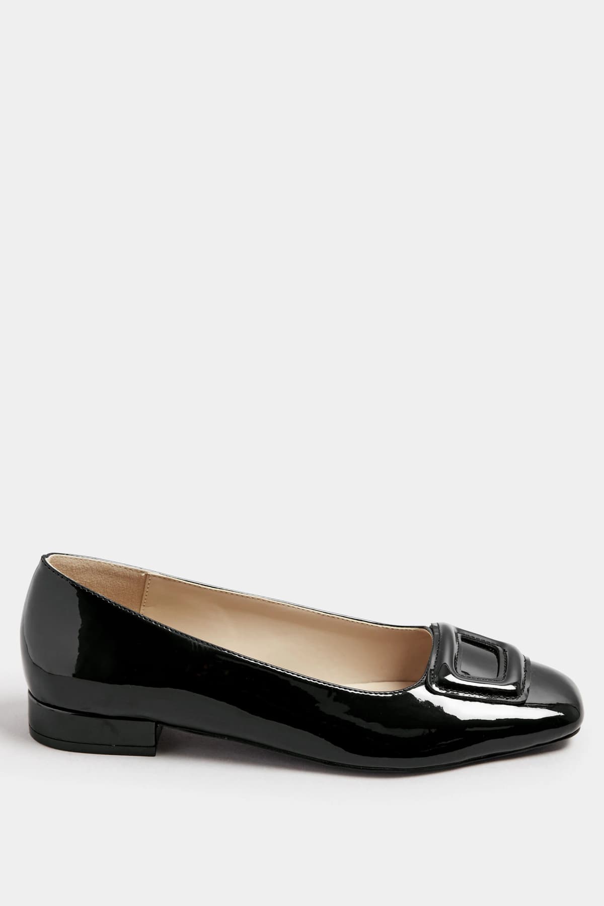 Black Patent Square Toe Flats In Standard Fit