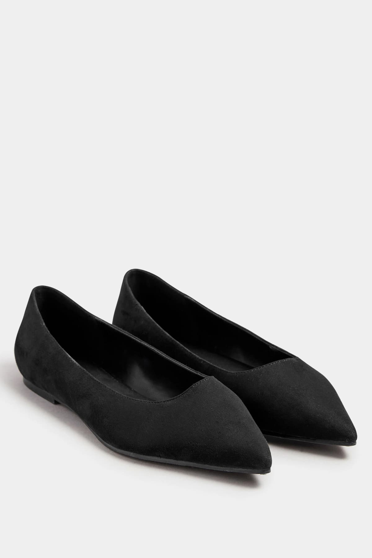 Black Faux Suede Pointed Flats In Standard Fit