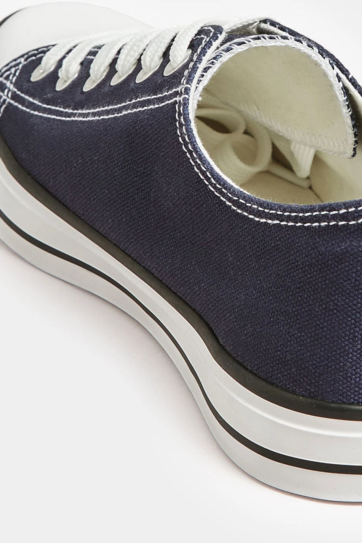Navy Canvas Low Trainers In Standard Fit