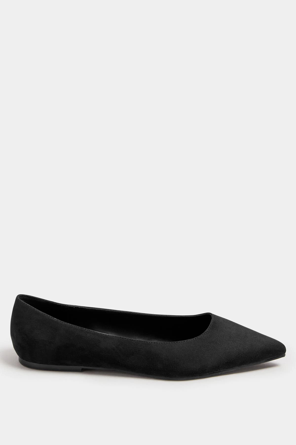 Black Faux Suede Pointed Flats In Standard Fit