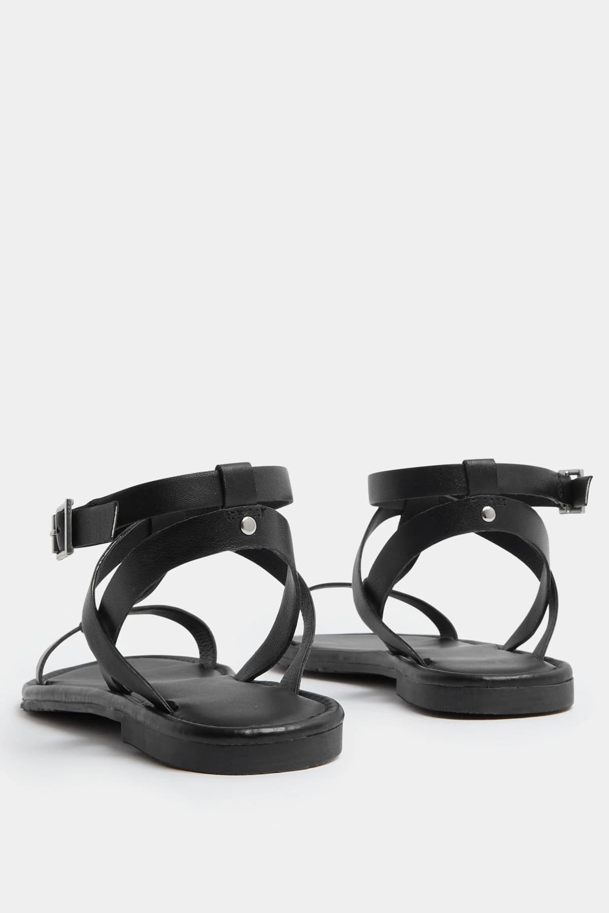 Black Faux Leather Gladiator Sandals In Standard Fit