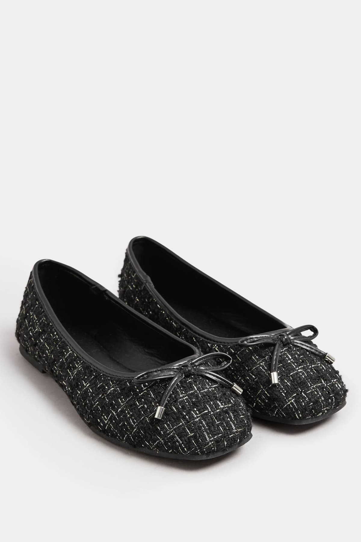 Black Boucle Tweed Ballerina Pumps In Standard Fit