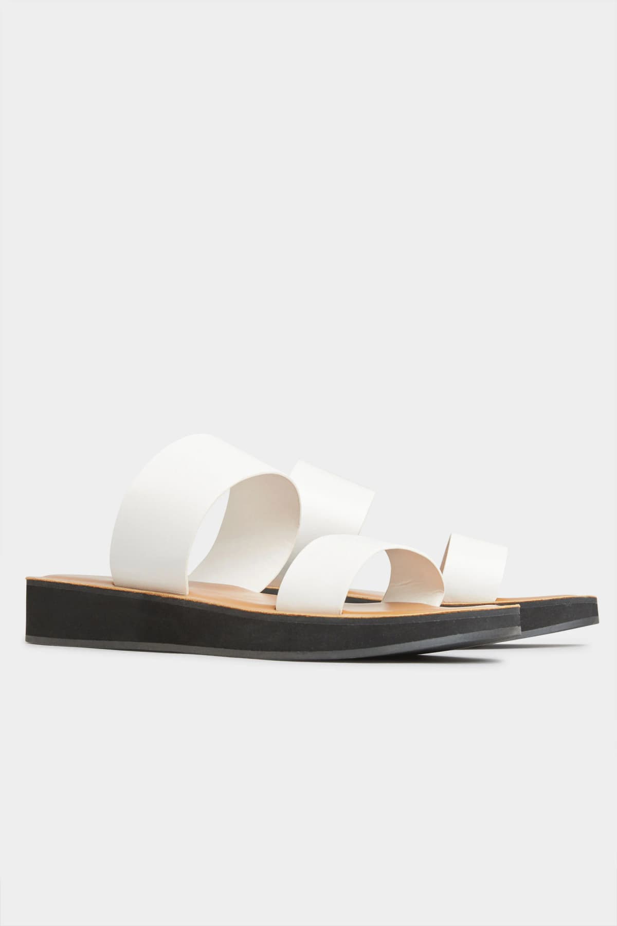 White Two Strap Flat Sandals In Standard Fit
