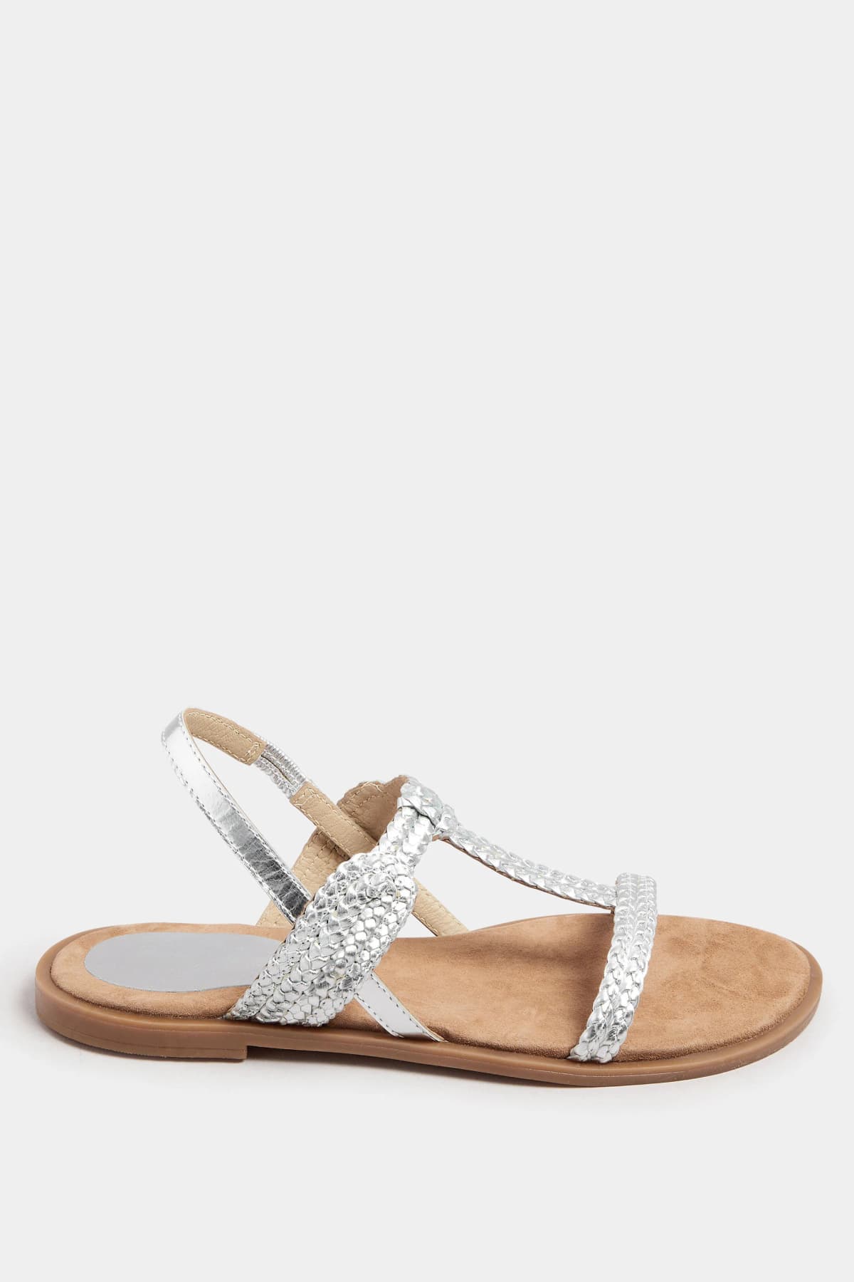 Silver Leather Plaited Strap Sandals In Standard Fit