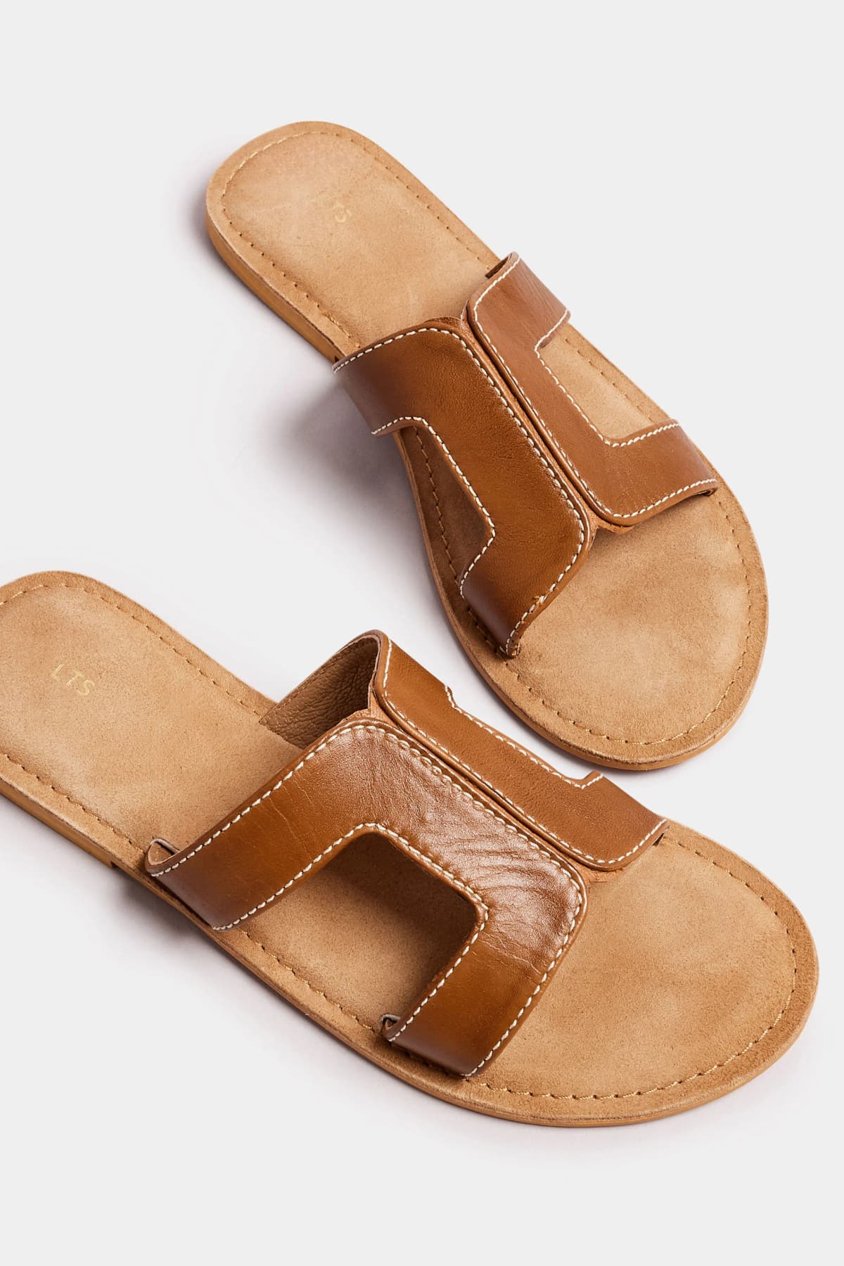 Tan Brown Leather Cut Out Mule Sandals In Standard Fit