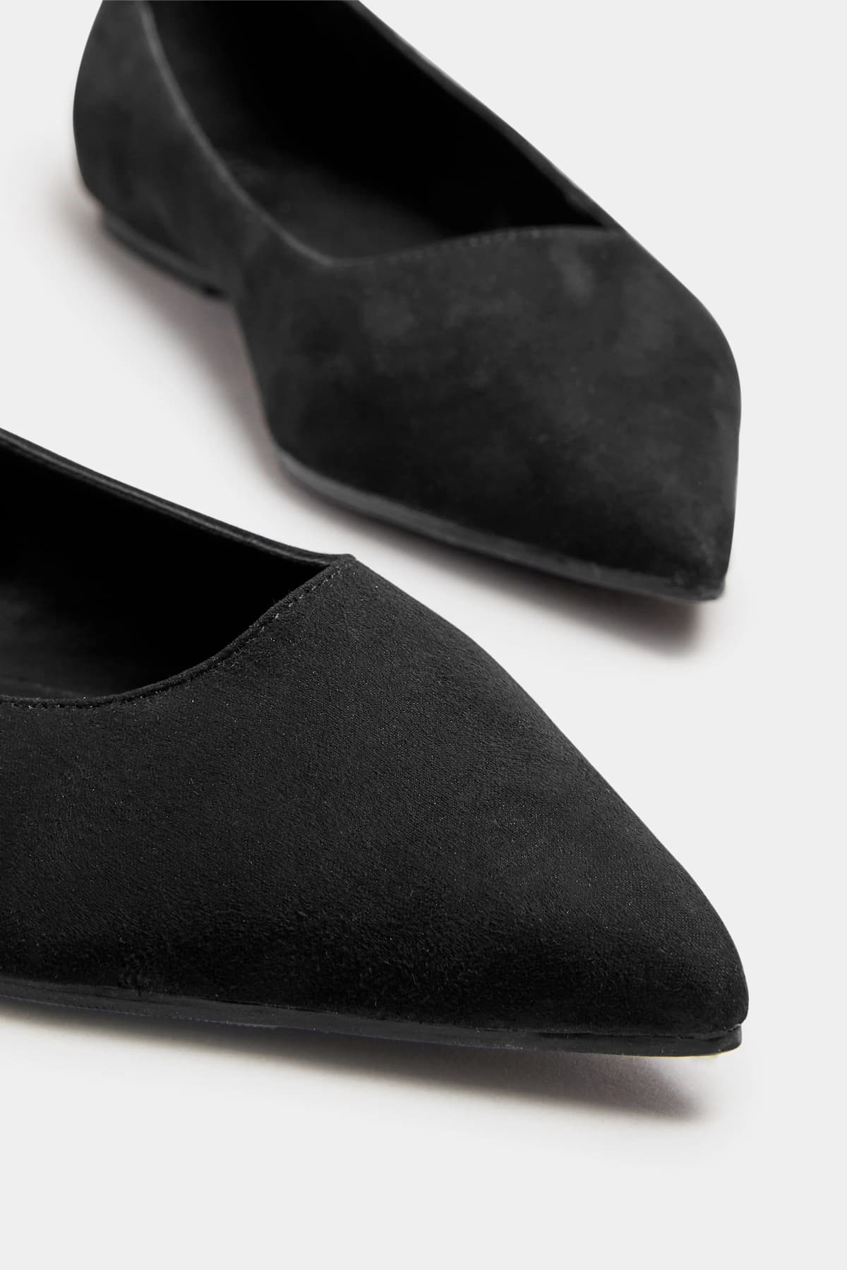 Black Faux Suede Pointed Flats In Standard Fit