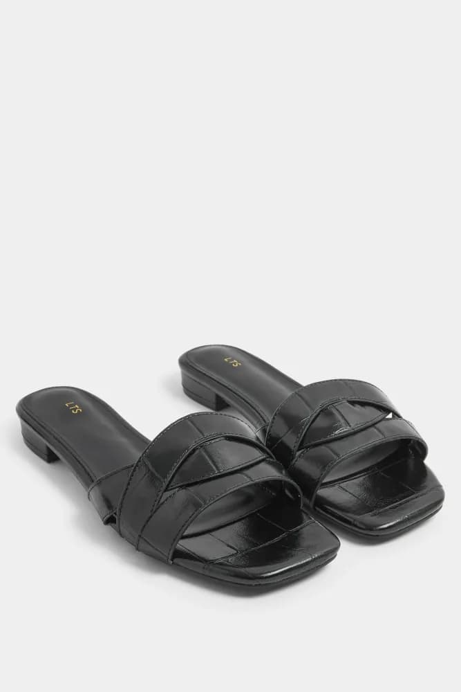 Black Twisted Block Mule Sandals In Standard Fit