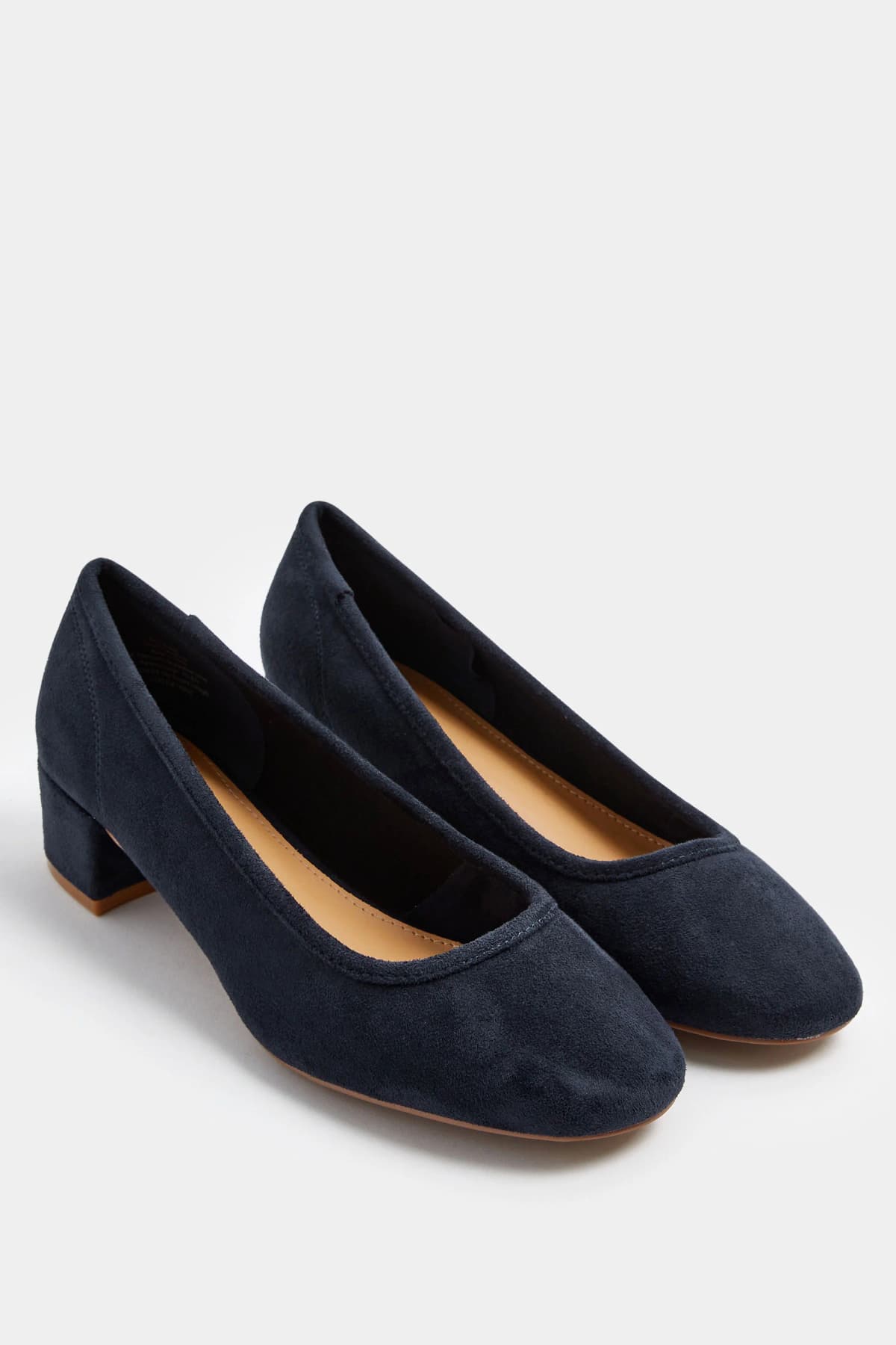 Navy Blue Block Heel Ballerina Pumps