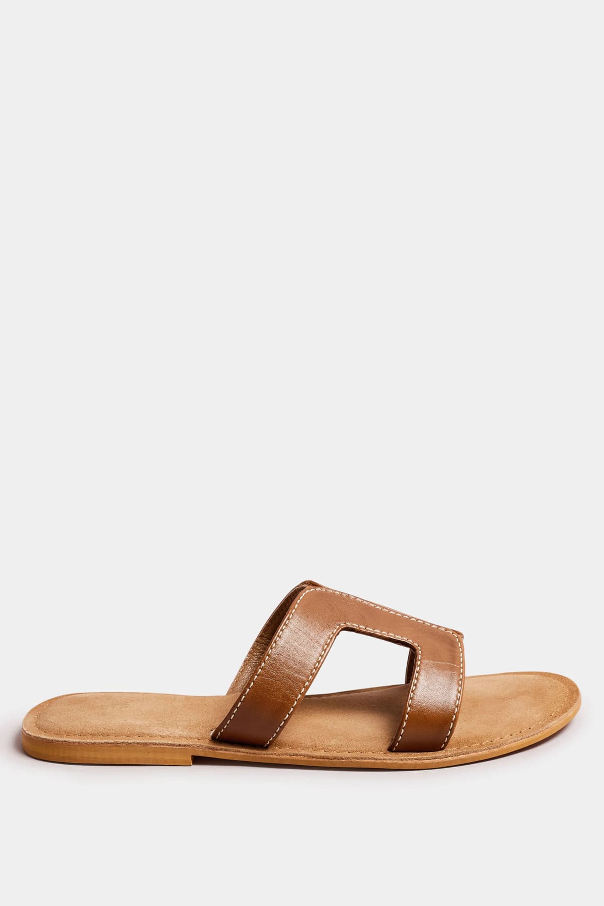 Tan Brown Leather Cut Out Mule Sandals In Standard Fit