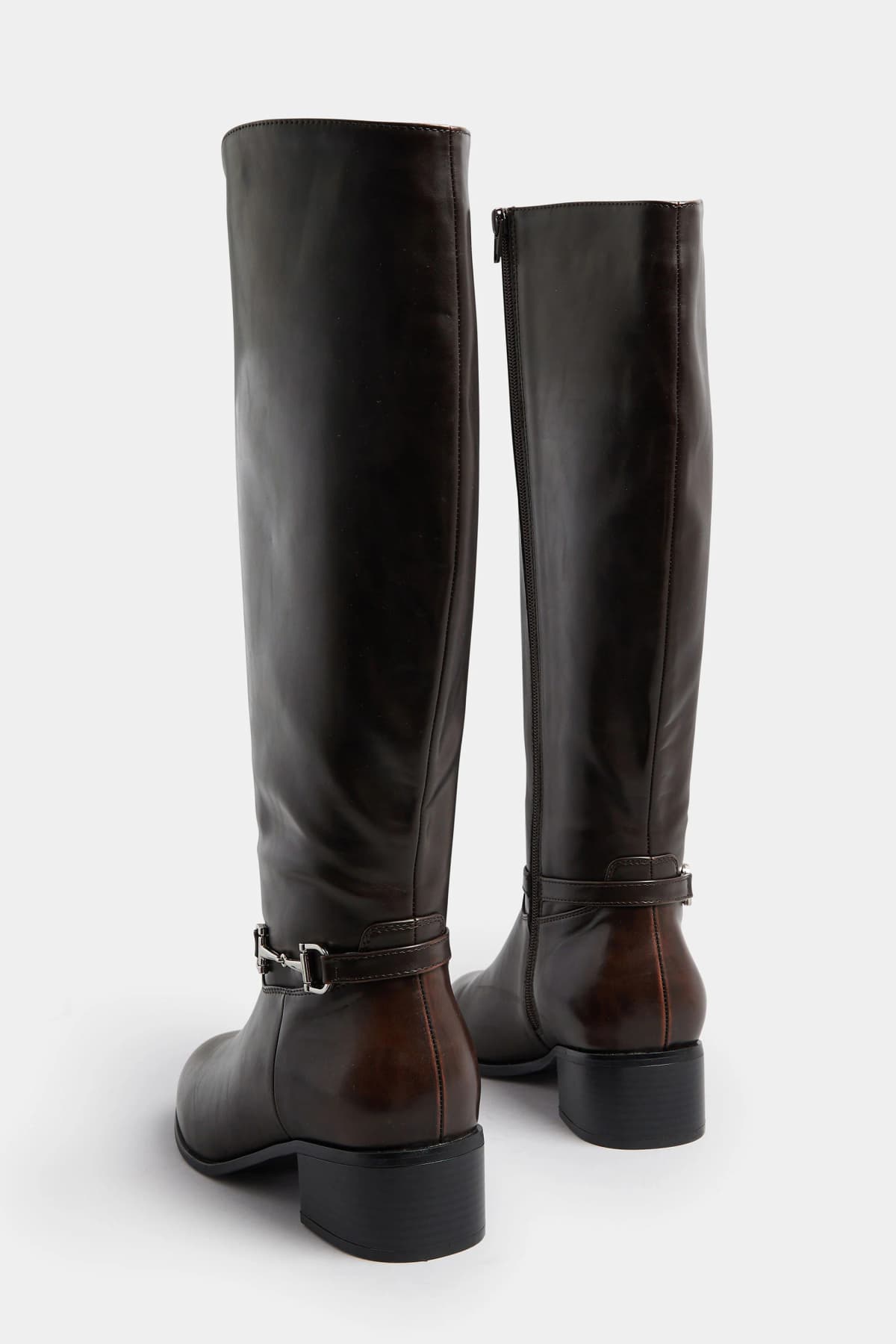 Brown Metal Trim Knee High Riding Boots