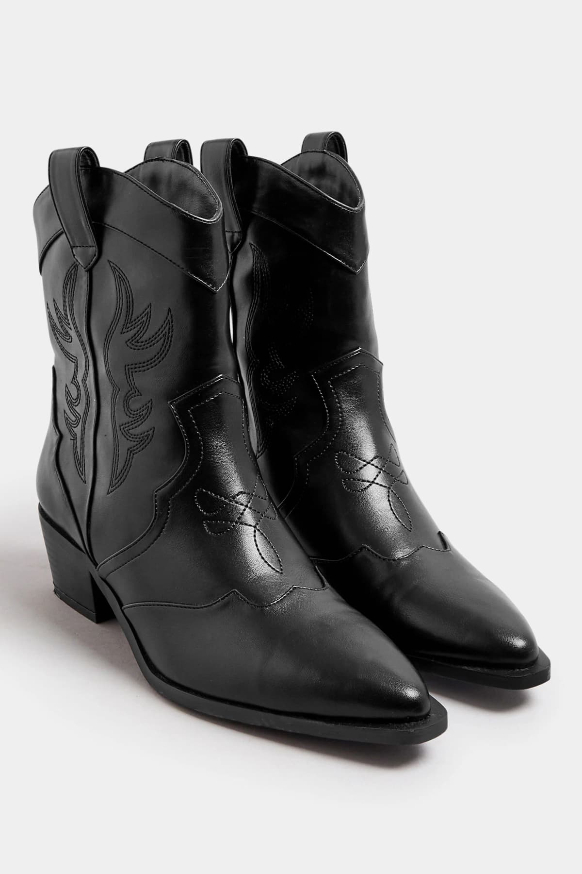 Black Faux Leather Cowboy Boot In Standard Fit
