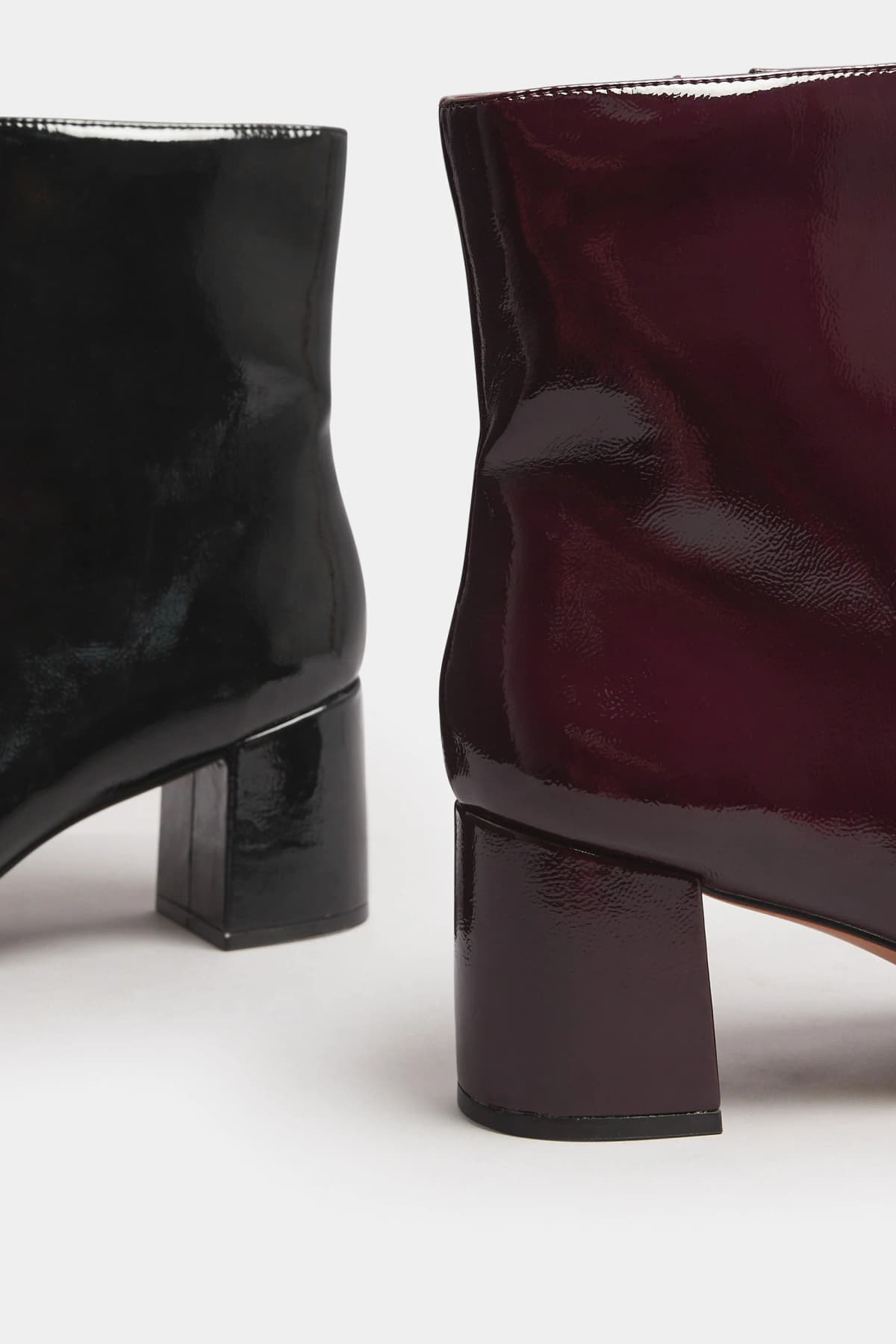 Black Patent Block Heel Ankle Boot