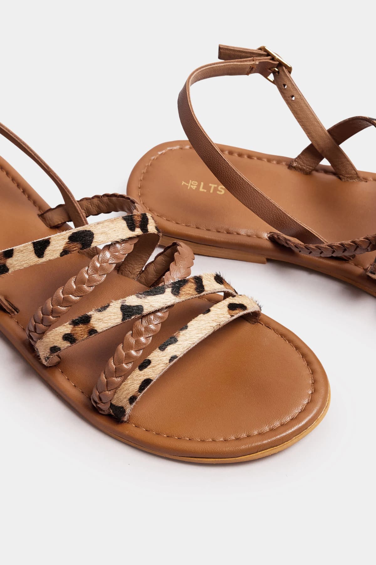 Brown Animal Print Leather Cross Over Sandals In Standard Fit