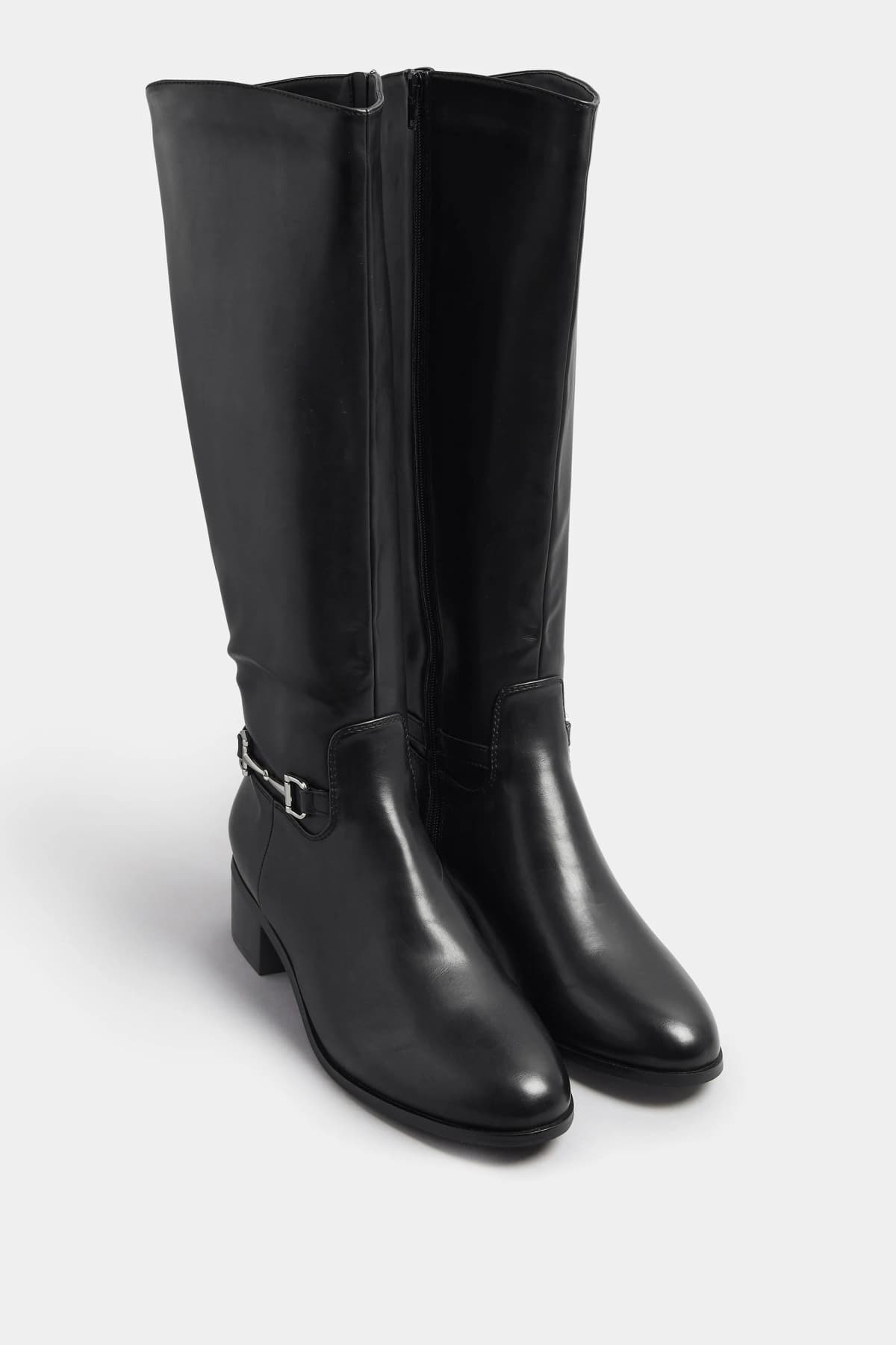Black Metal Trim Knee High Riding Boots