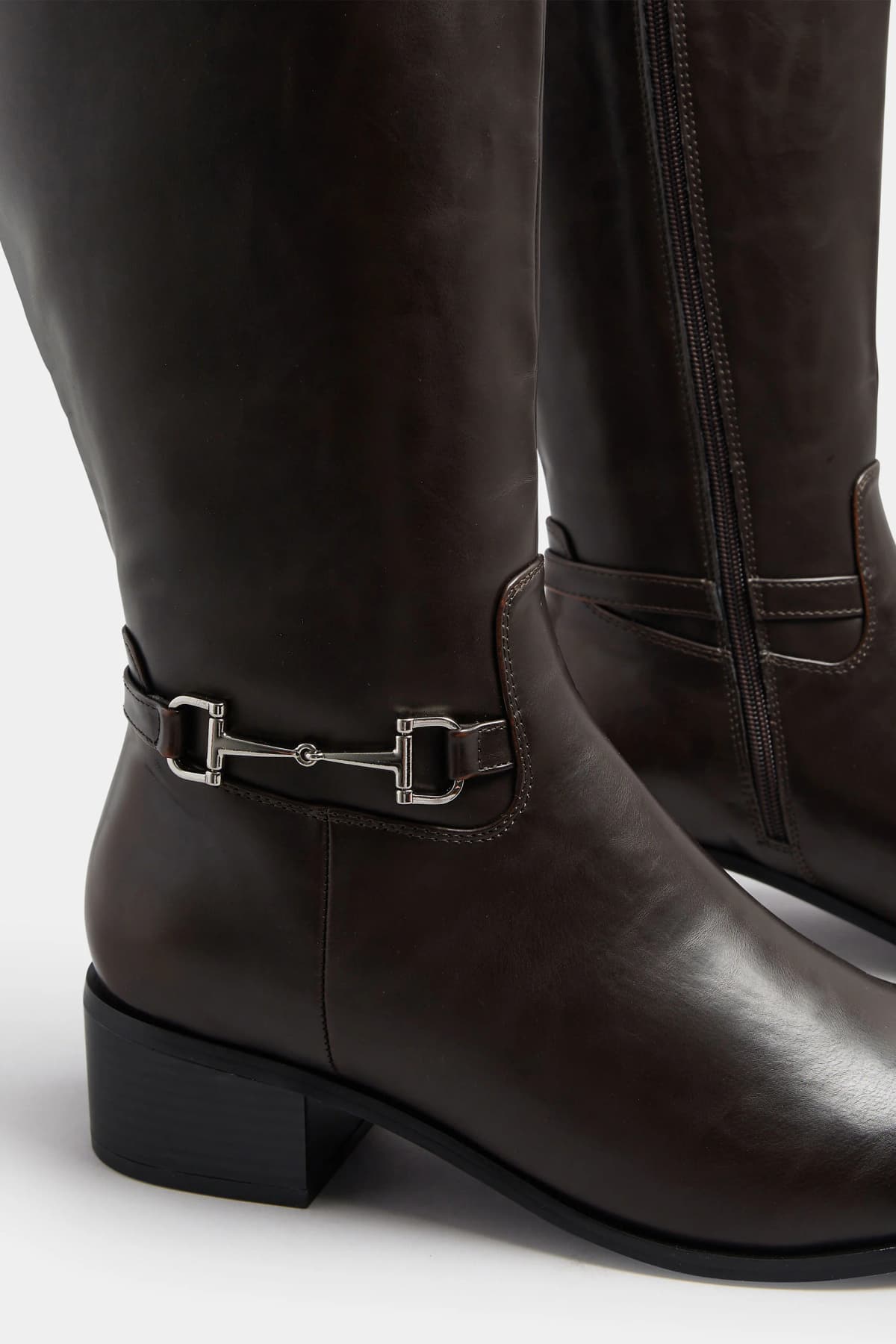 Brown Metal Trim Knee High Riding Boots