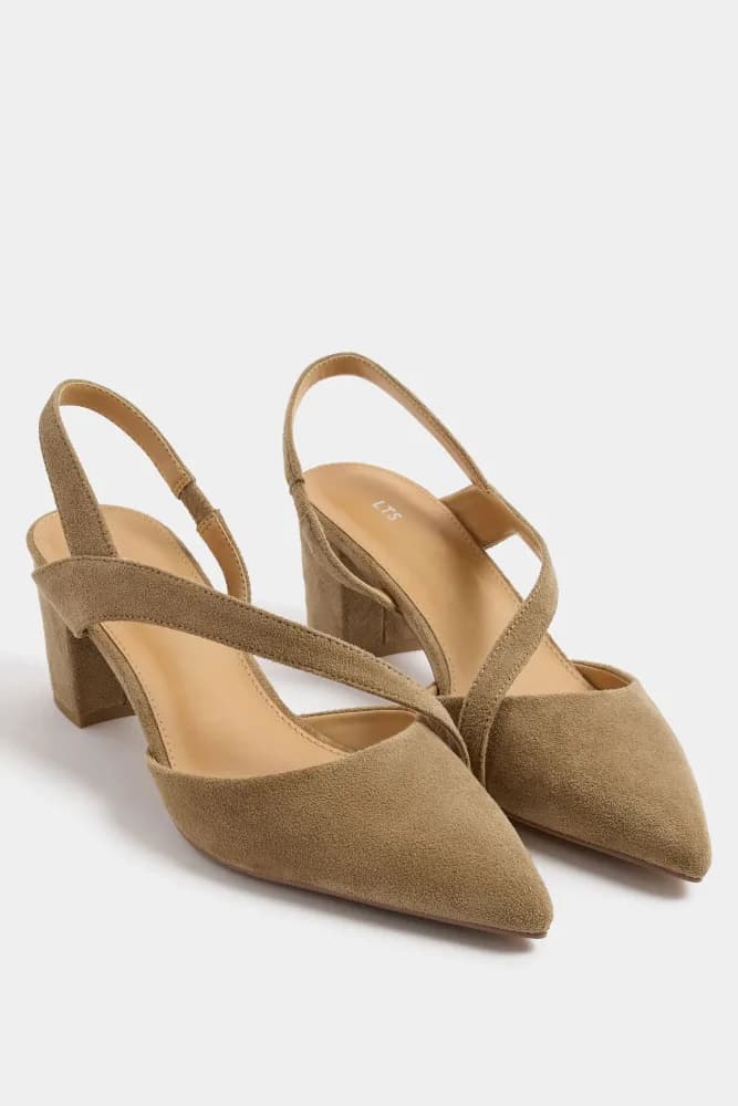 Brown Faux Suede Asymmetric Block Heels In Standard Fit