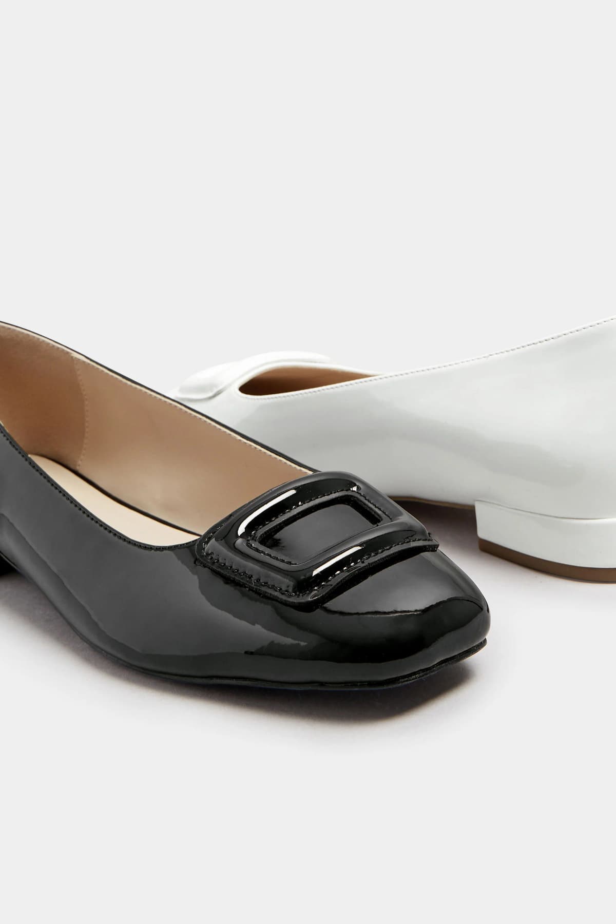 Black Patent Square Toe Flats In Standard Fit