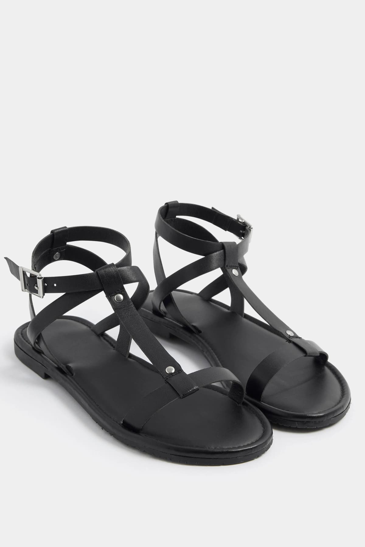 Black Faux Leather Gladiator Sandals In Standard Fit