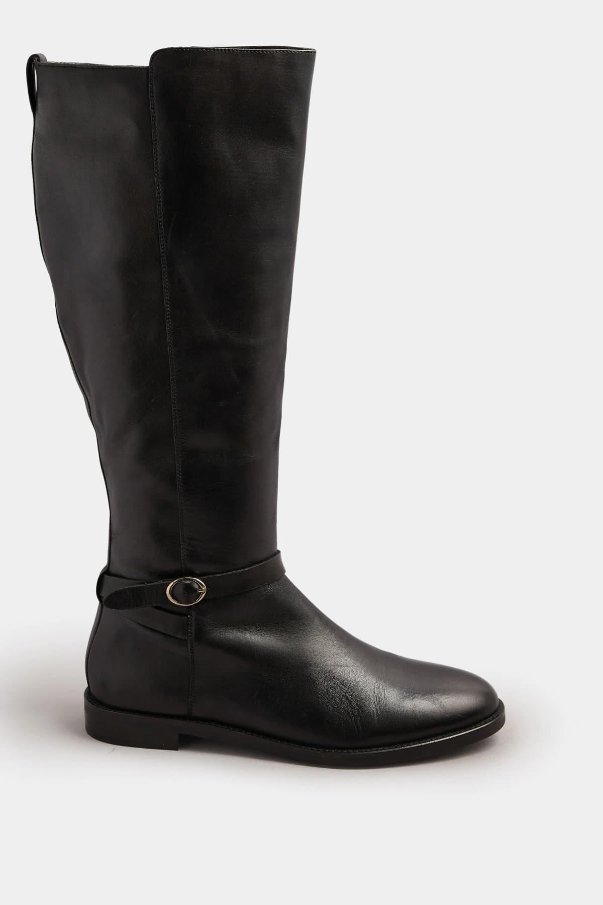 Black Leather Knee High Riding Boot