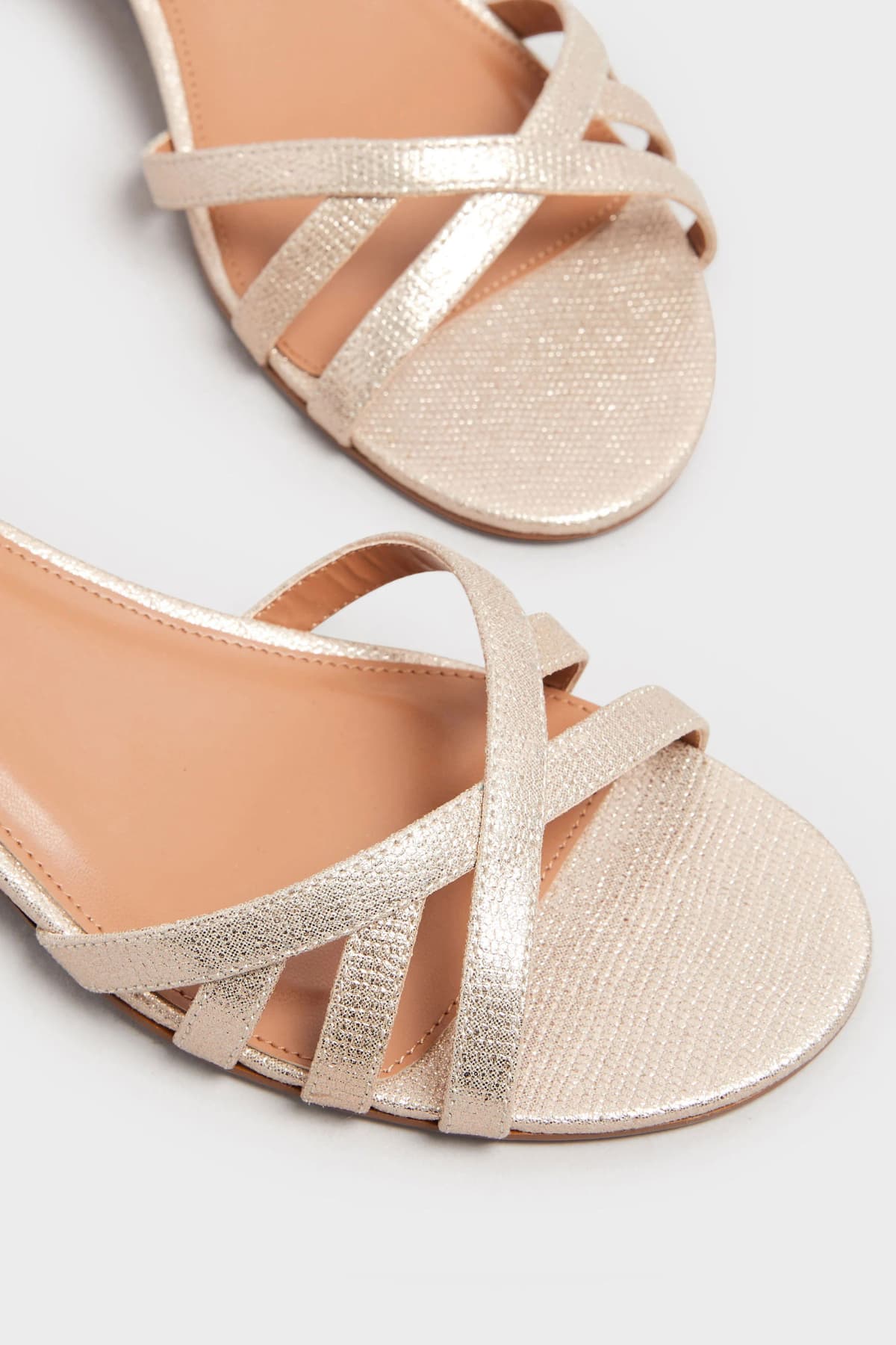 Gold Mid Heel Wedge Sandals In Standard Fit