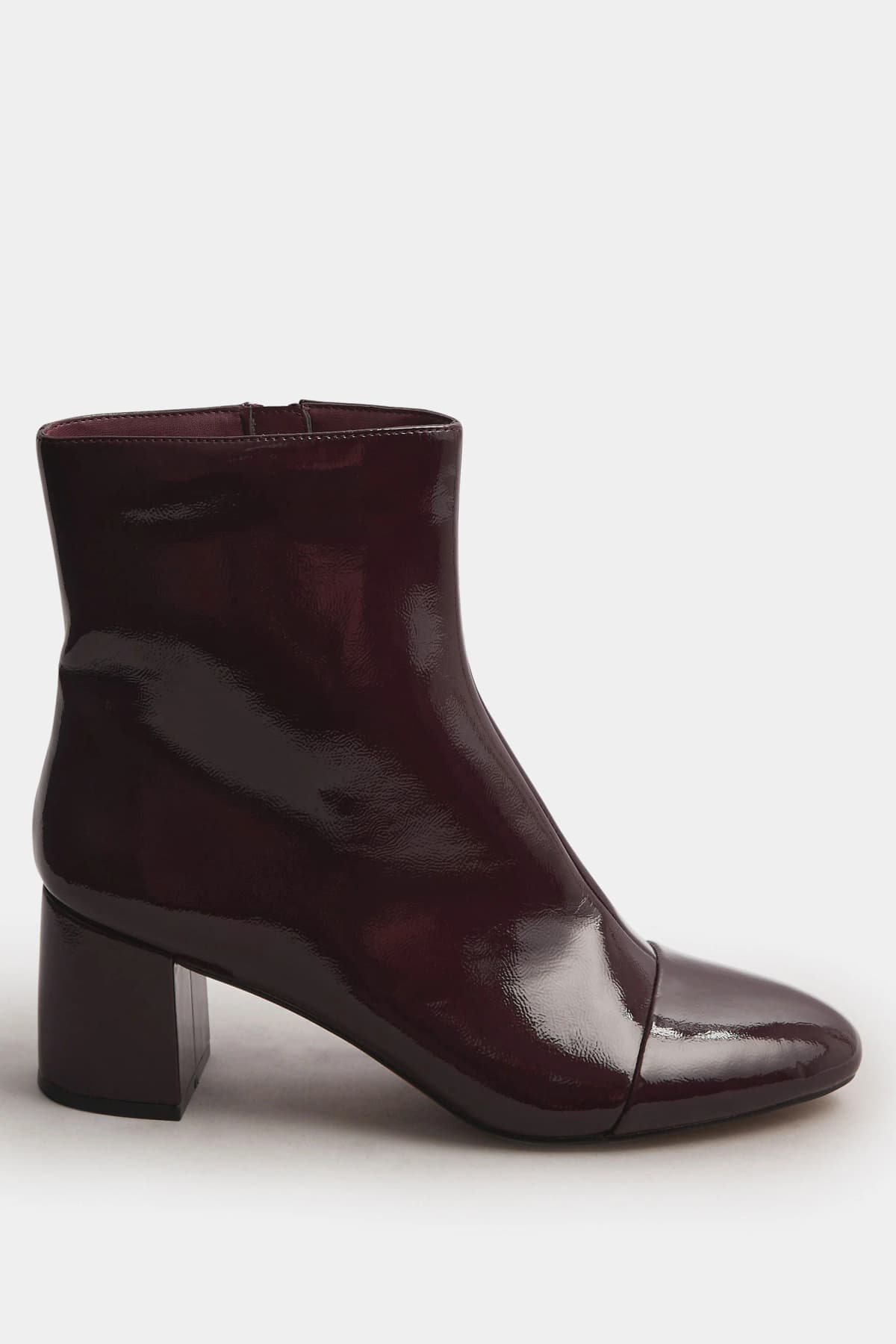 Black Patent Block Heel Ankle Boot