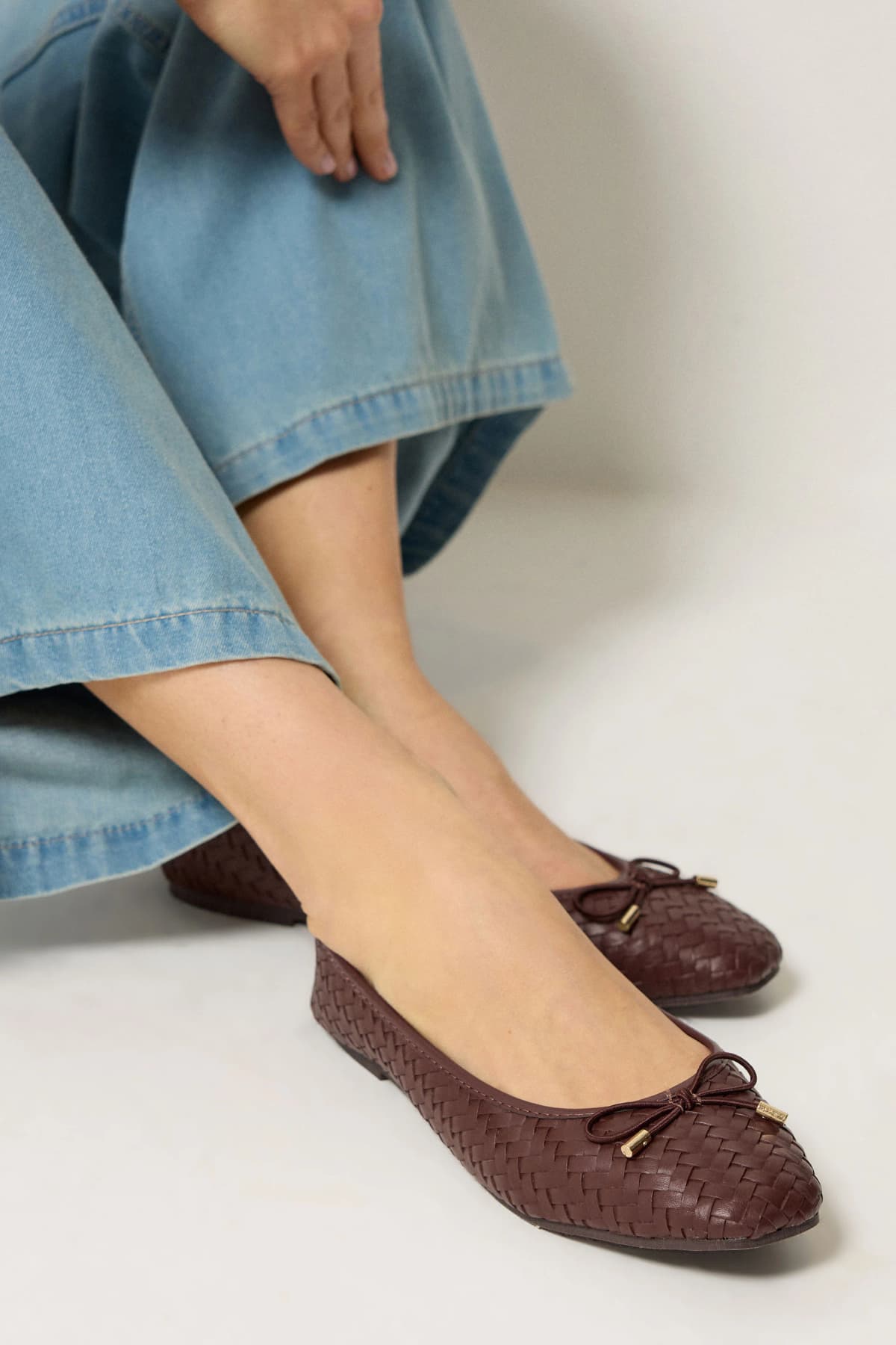 Chocolate Brown Woven Ballerina Pumps In Standard Fit