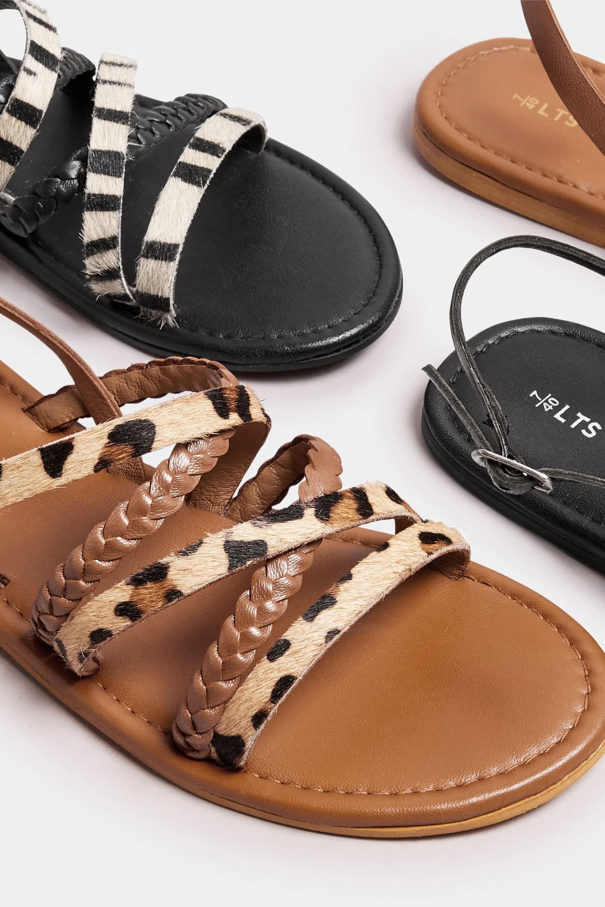 Brown Animal Print Leather Cross Over Sandals In Standard Fit