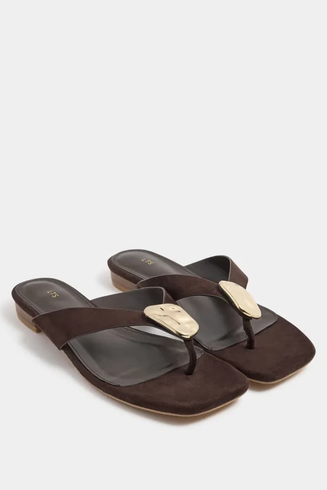 Chocolate Brown Hammered Trim Sandals In Standard Fit
