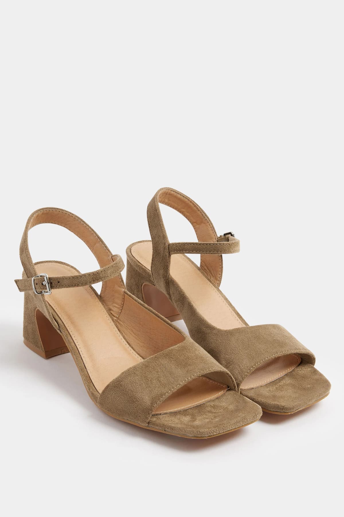 Natural Brown Faux Suede Block Heel Sandals In Standard Fit