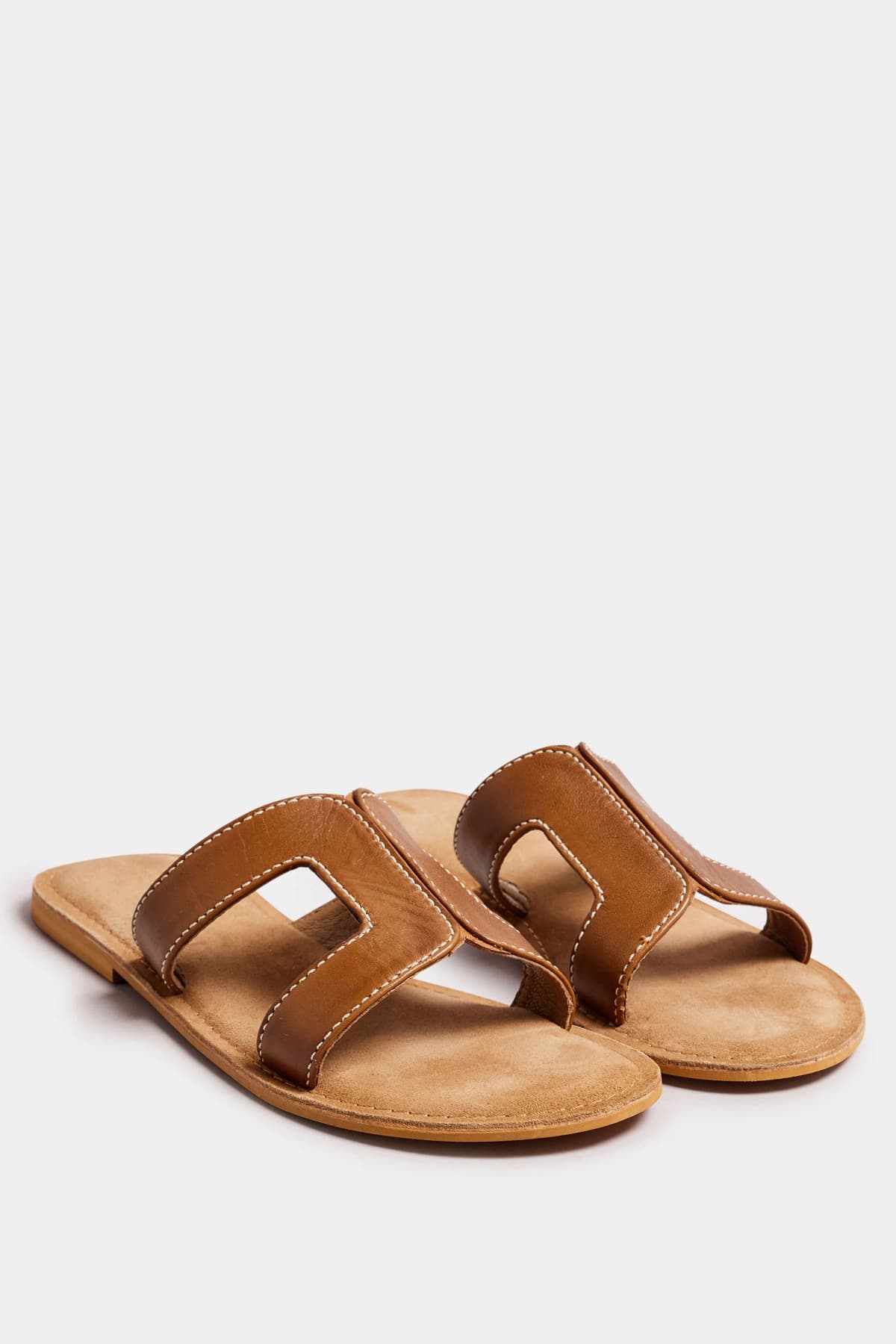 Tan Brown Leather Cut Out Mule Sandals In Standard Fit
