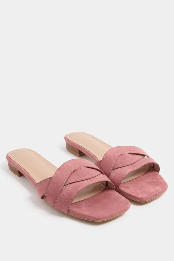 Pink Twisted Block Mule Sandals In Standard Fit