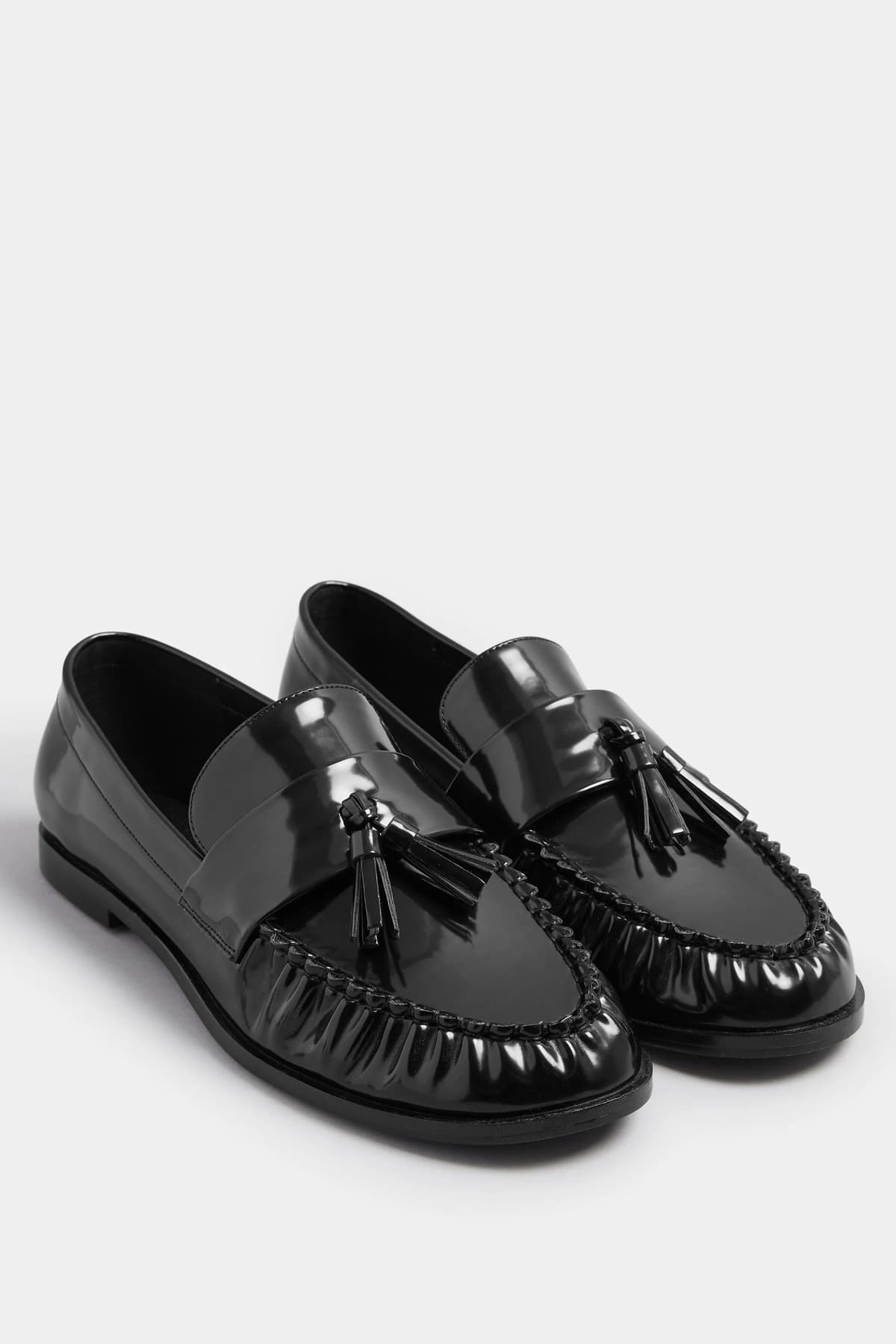 Black Patent Tassel Flat Loafers