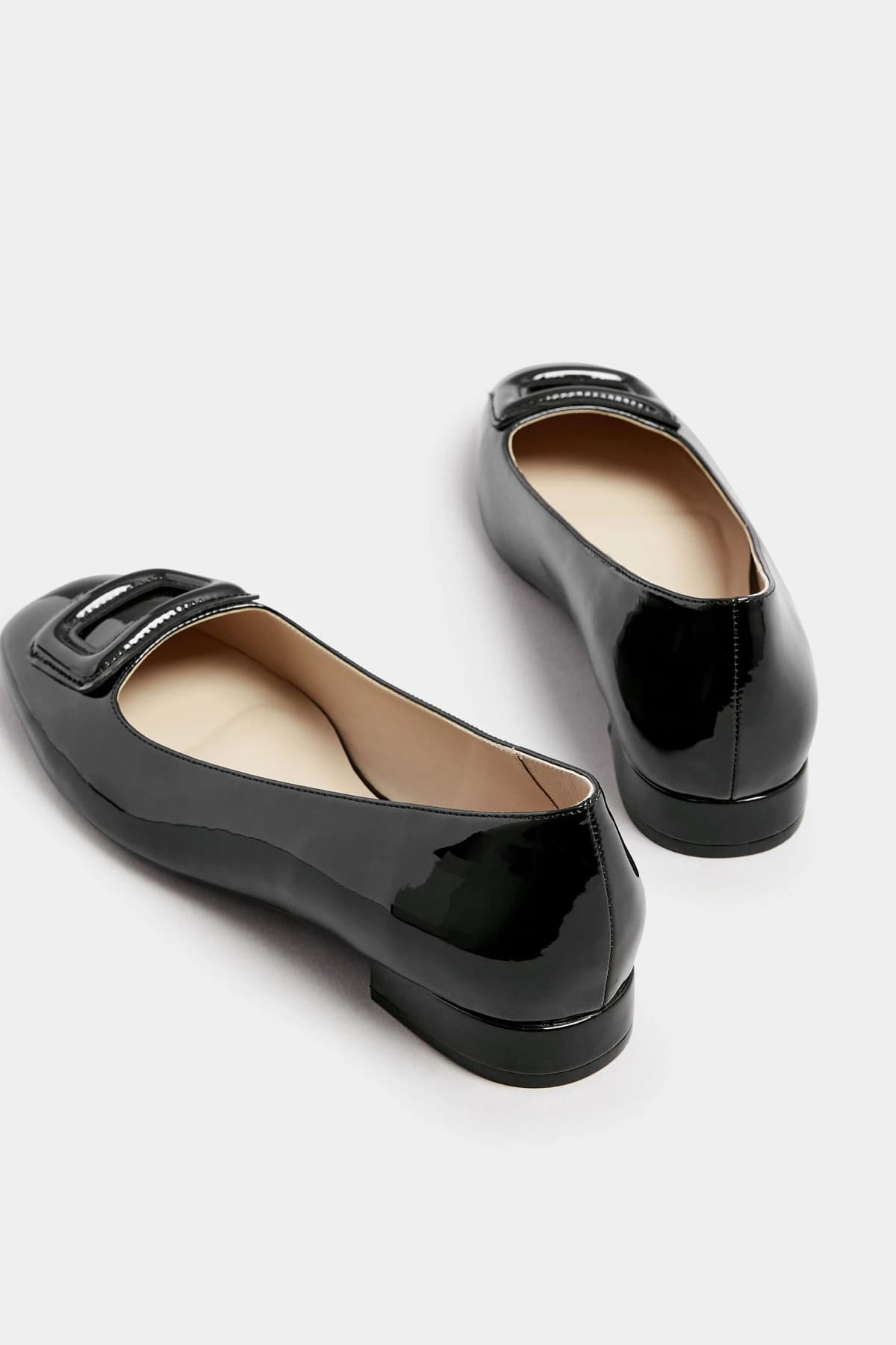 Black Patent Square Toe Flats In Standard Fit